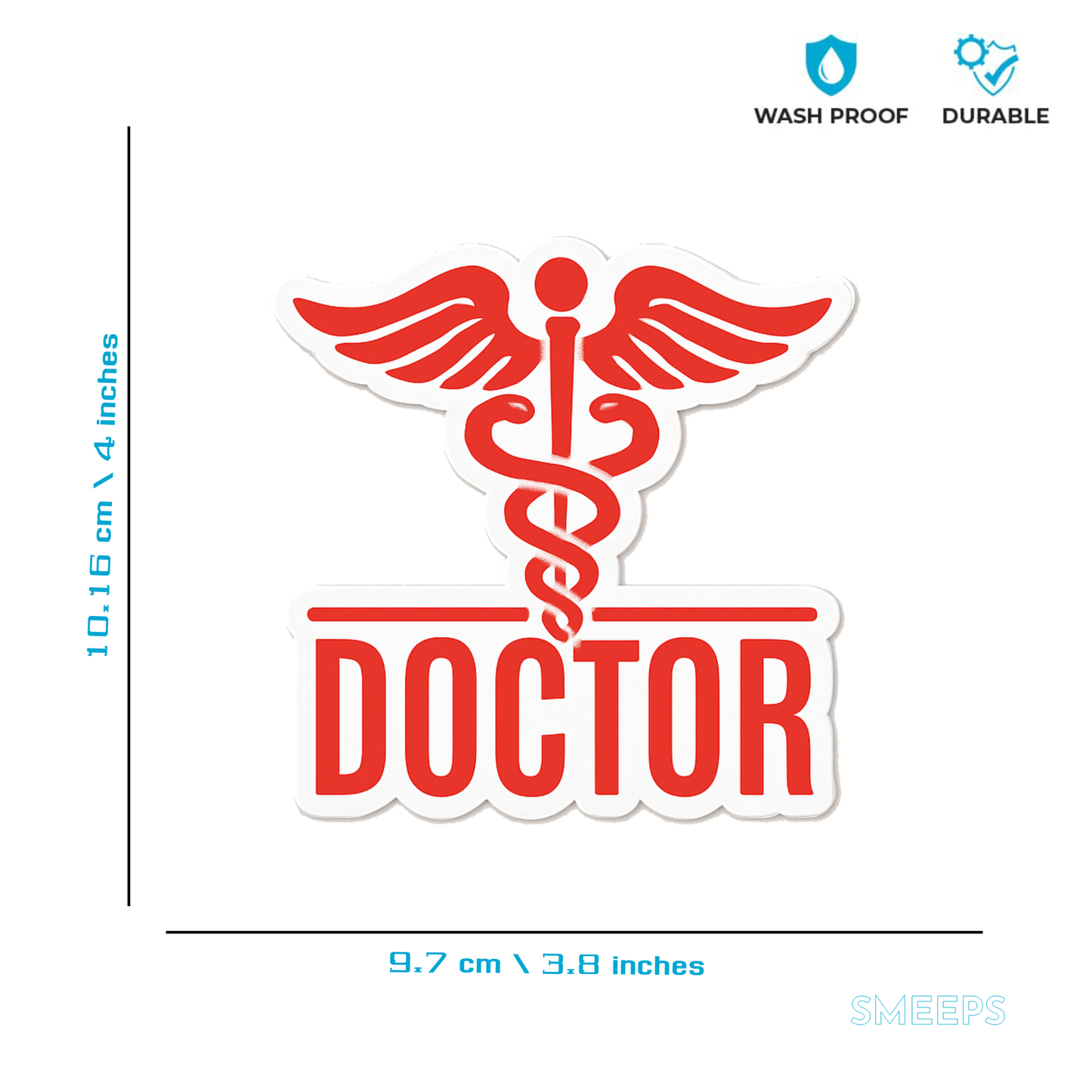 Smeeps Doctor Car Sticker – 10.16 x 9.7 cm Medical Symbol Decal for Car Identification – Red & White