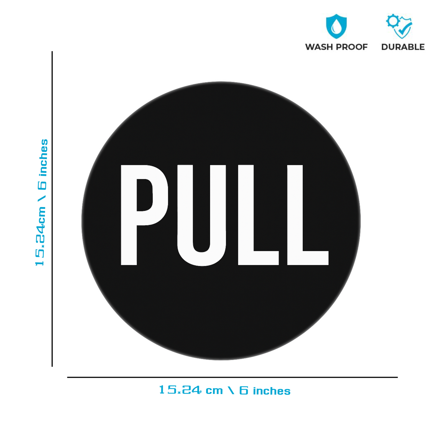 Smeeps Round “PULL” Door Sticker – 15.24 cm | Matte Black Finish with Bold White Text | Easy Peel & Stick Vinyl Decal | Ideal for Offices, Stores & Restaurants