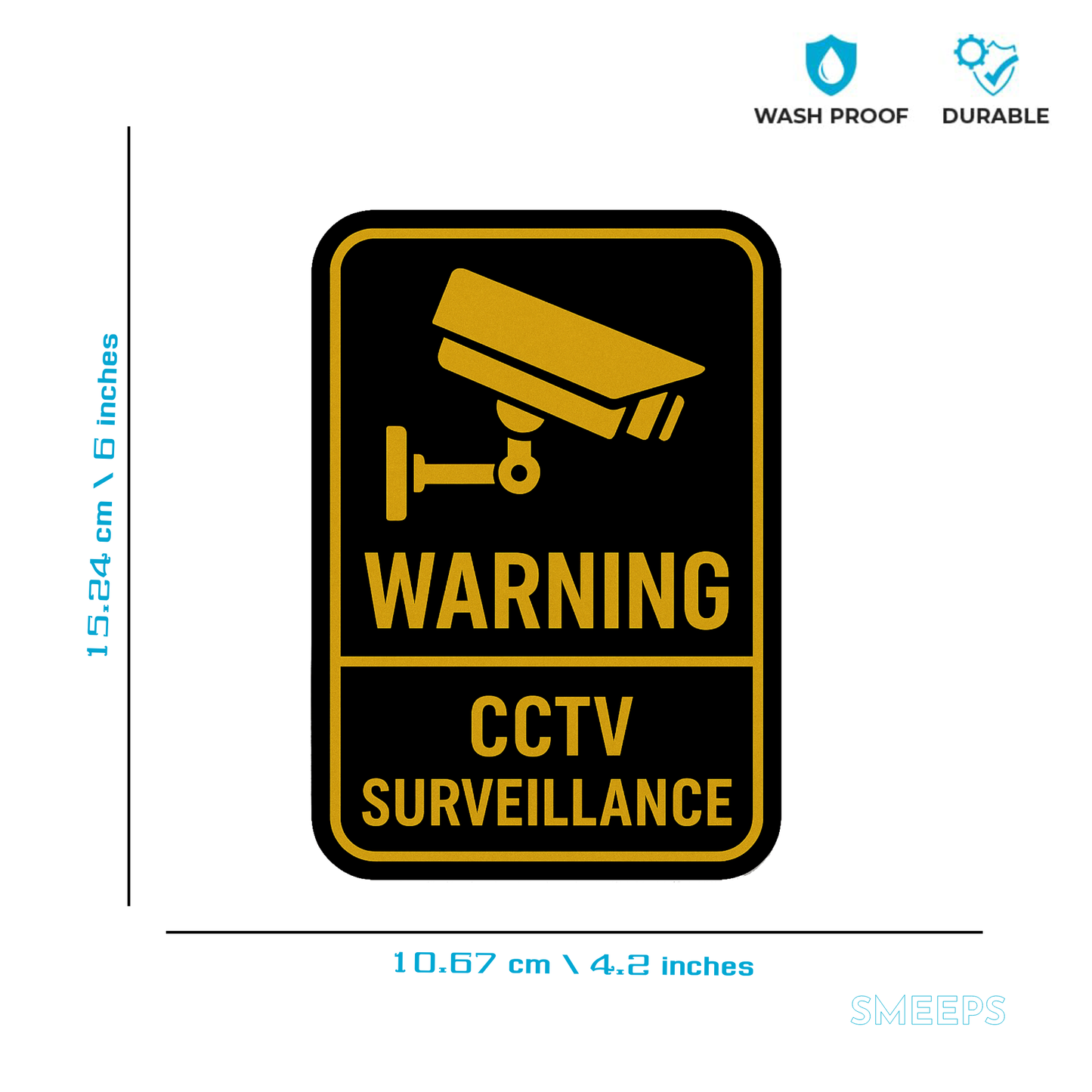Smeeps Warning CCTV Surveillance Sticker – 10.67 x 15.24 cm Gold & Black Security Sign | Waterproof, Durable & High Visibility