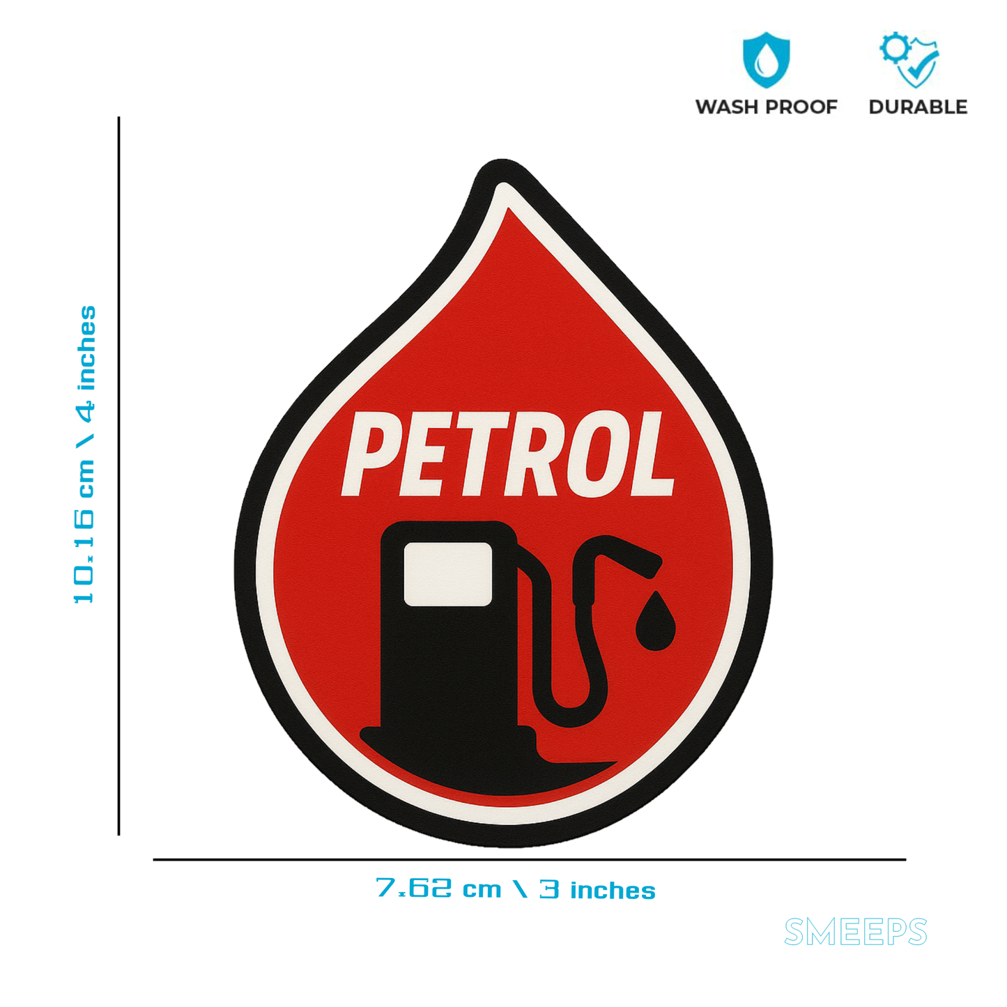Smeeps PETROL Fuel Icon Sticker – Red Drop Design | 10.16 x 7.62 cm | For Car Fuel Type Identification