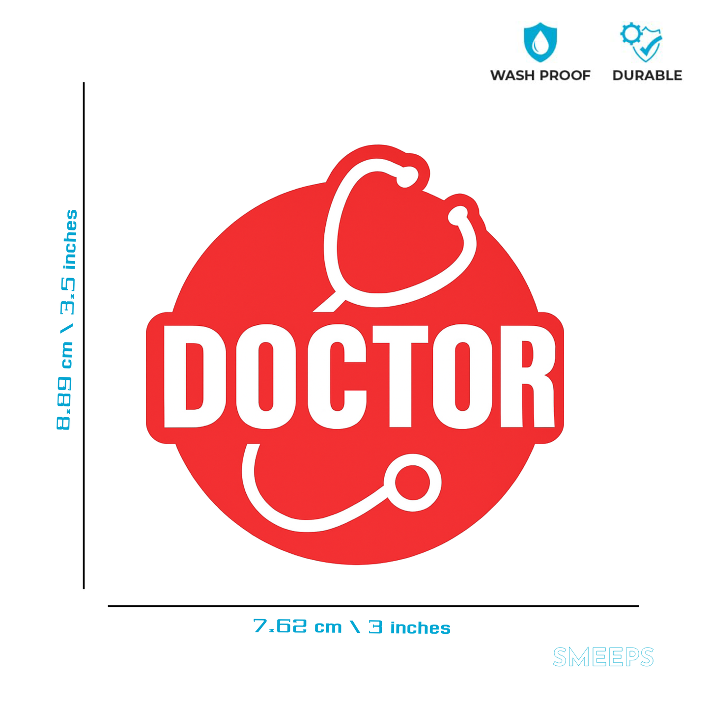Smeeps Doctor Car Sticker – 8.89 x 7.62 cm Red Round Stethoscope Design Decal for Cars