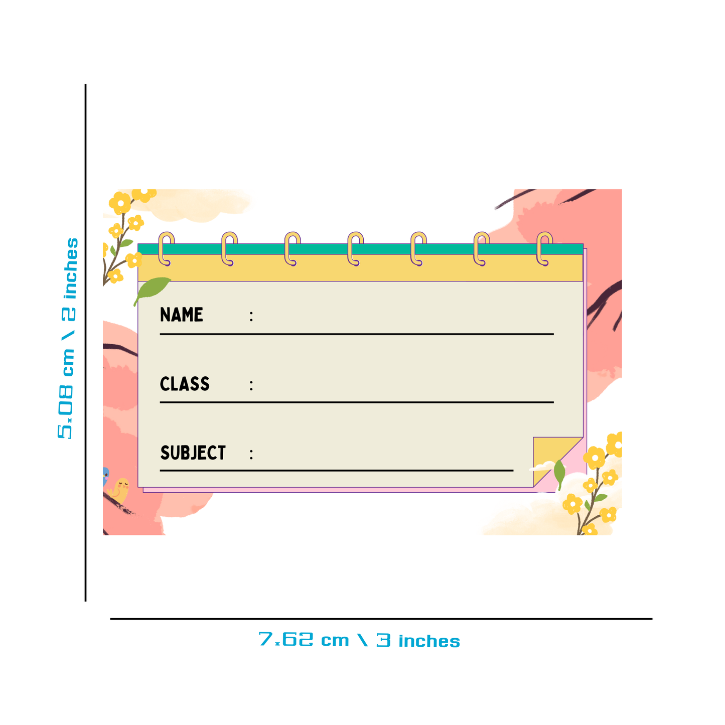 Pack of 24 |Smeeps Floral School Book Label Stickers – 7.62 x 5.08 cm – Elegant Writable Labels for Kids | Notebook-Inspired Design | Name, Class & Subject
