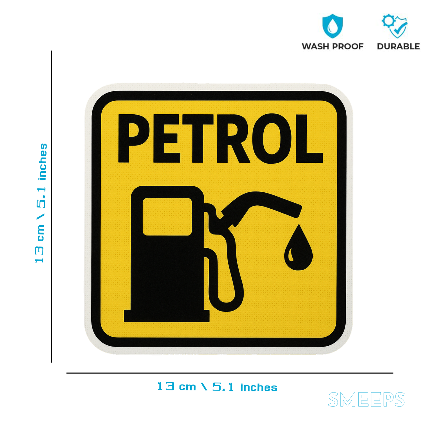 Yellow Petrol Fuel Pump Sticker – 13 x 13 cm | Bold High-Visibility Design | Waterproof Vinyl for Cars