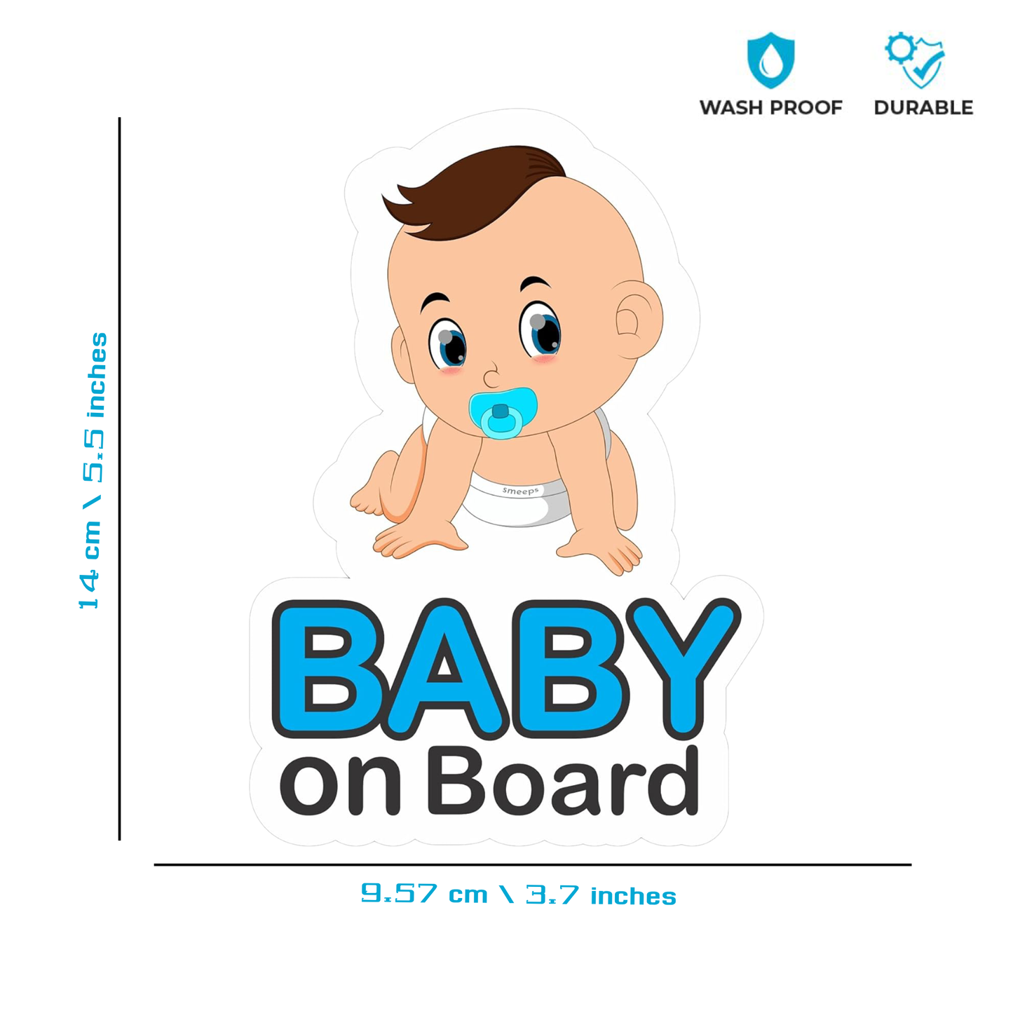 Pack of 2 | Smeeps Baby on Board Car Sticker, 14 x 9.57 cm Die-Cut Vinyl Decal – Crawling Baby with Pacifier Design, Waterproof & High Visibility for Safety Awareness