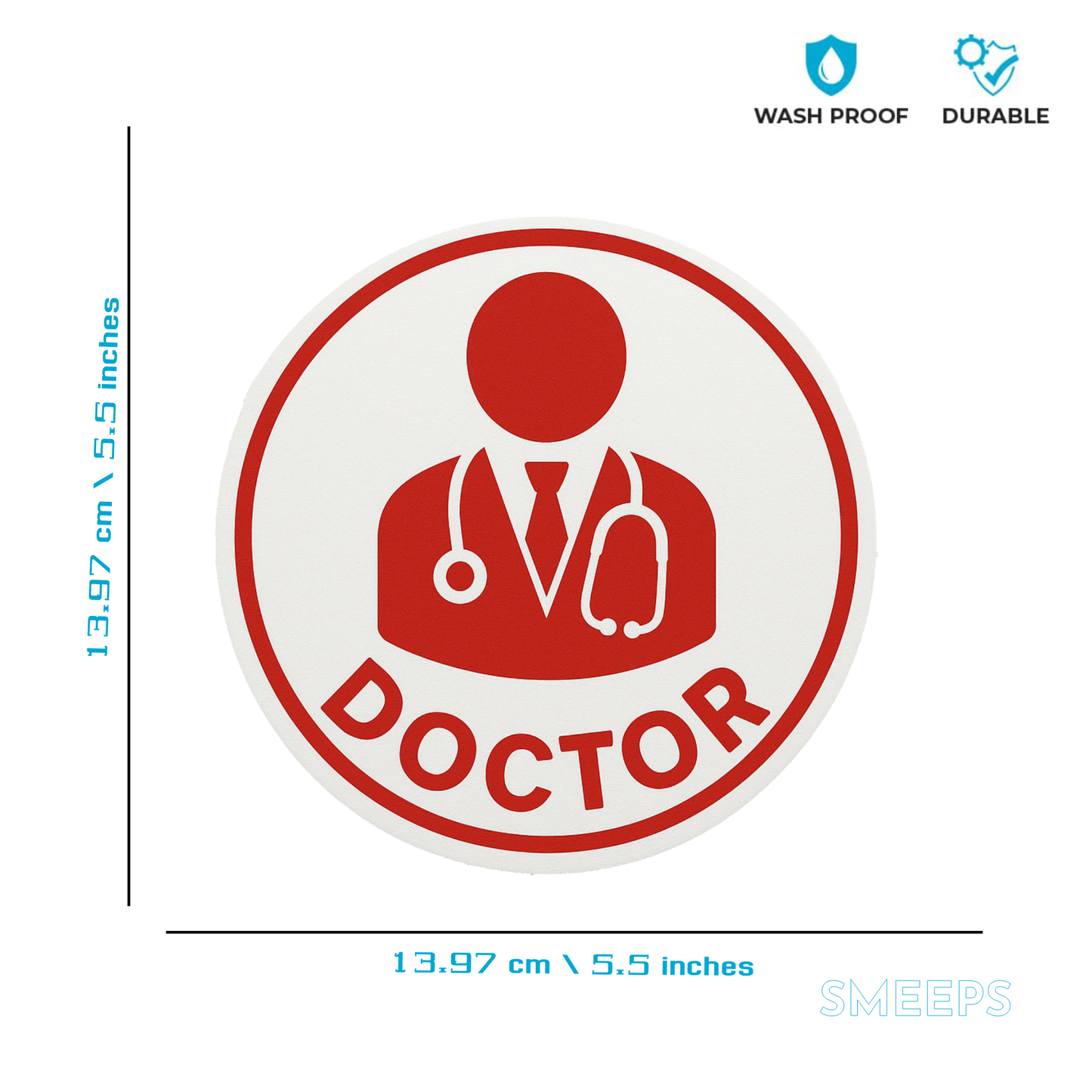 Smeeps Doctor On Board Sticker – 13.97 cm Round | Medical Symbol Design | Red & White Waterproof Vinyl Car Sign