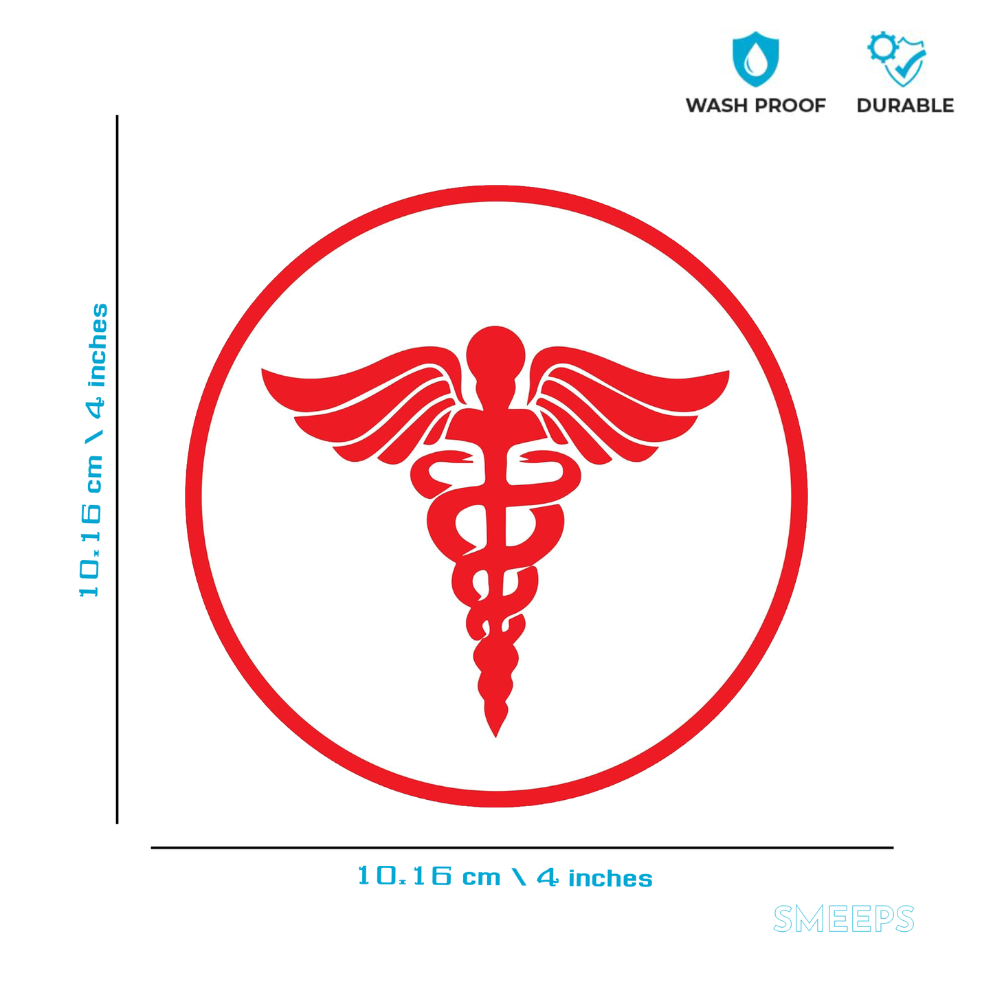 Smeeps Medical Emergency Symbol Sticker – 10.16 x 10.16 cm | Red Caduceus Emblem | Professional Identification for Vehicles