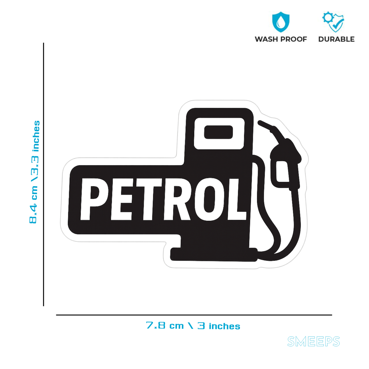 Smeeps Petrol Pump Sticker – 8.4 x 7.8 cm Bold Black & White Car Decal | Retro Fuel Dispenser Design | Automotive Use Only
