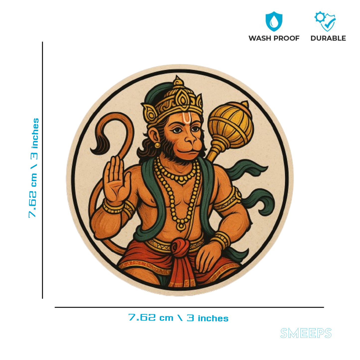 Hanuman Ji Blessing Pose Sticker – 7.62 x 7.62 cm | Spiritual Car & Bike Decal | Divine Energy On the Move