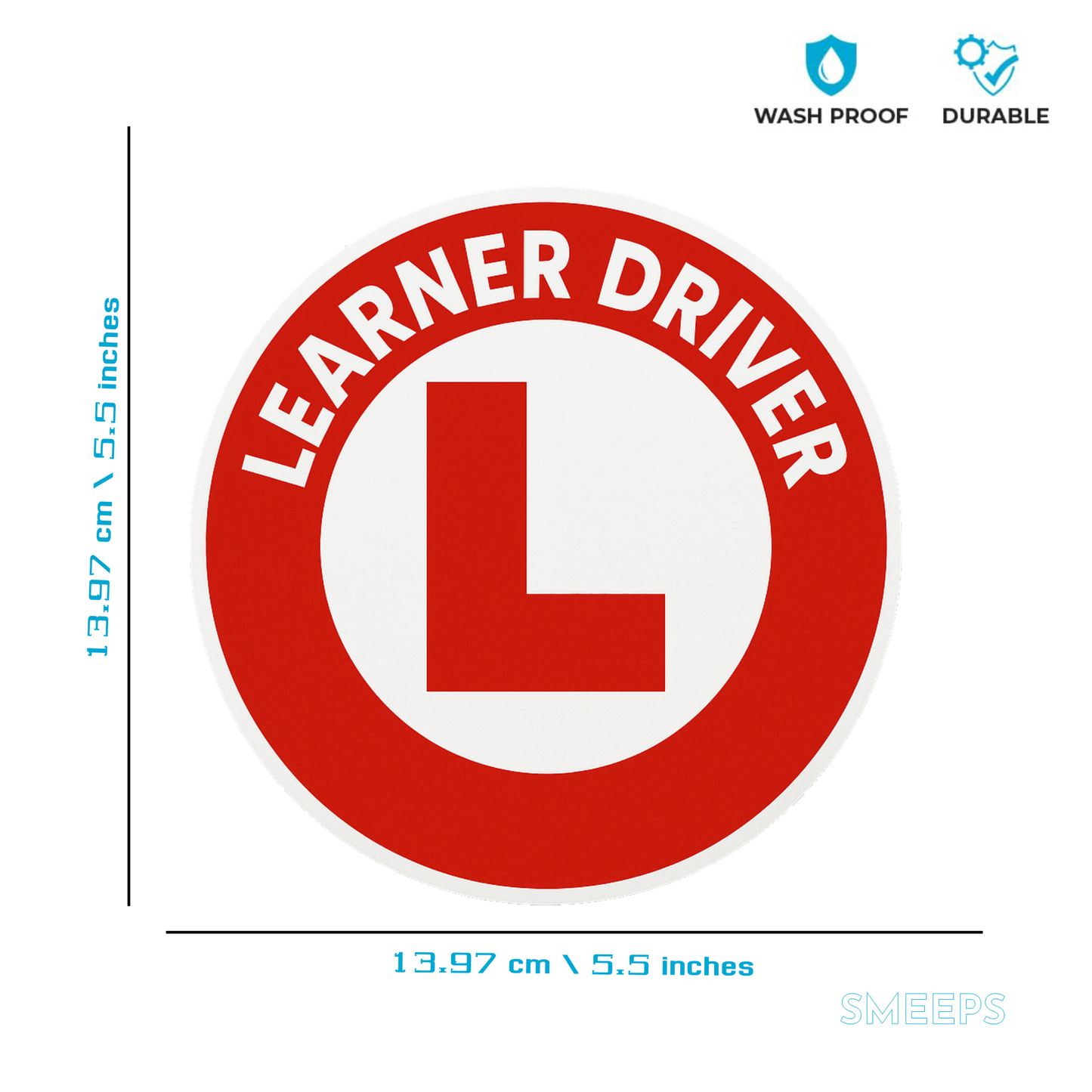 Smeeps Learner Driver Sticker – Bold Red “L” with Round Design – 13.97 x 13.97 cm | Clear & Visible for Safe Driving