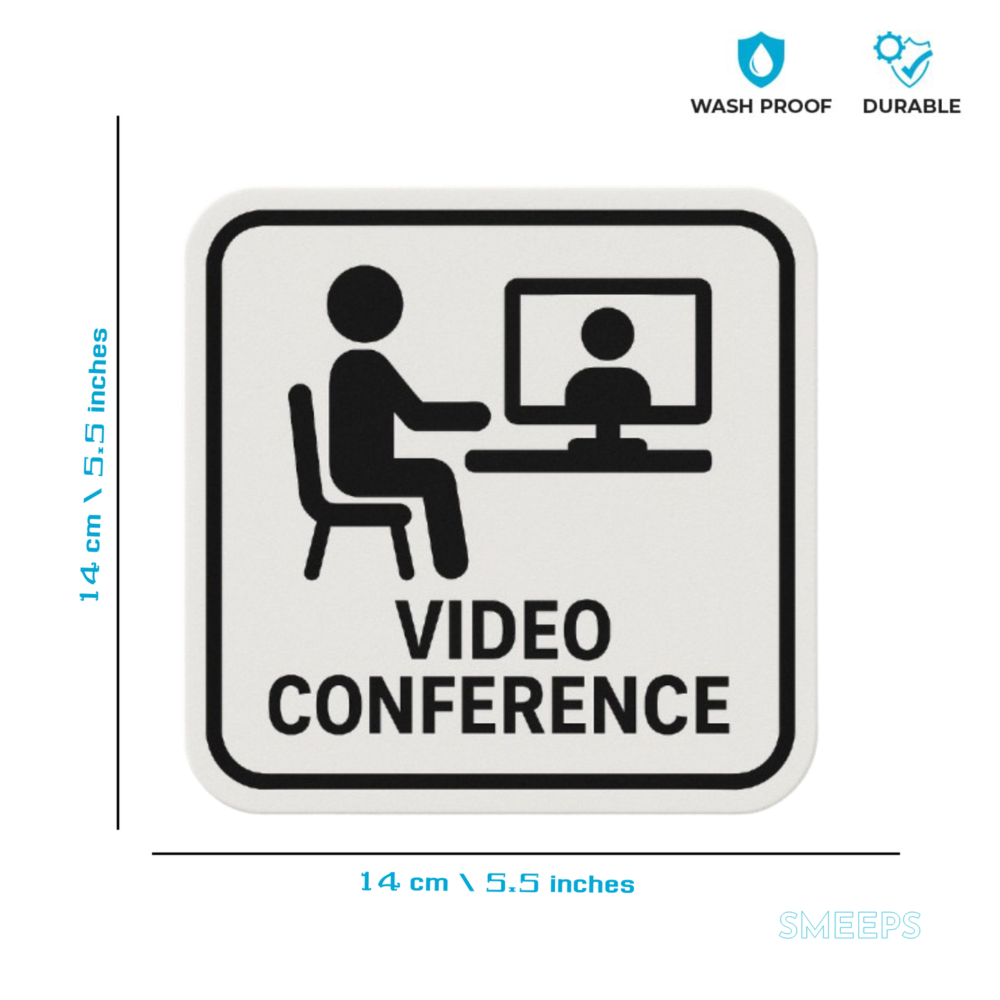 Smeeps Video Conference Sticker – 14 x 14 cm | Office Meeting Room Sign | Silent Zone Vinyl Decal for Companies & Co-working Spaces