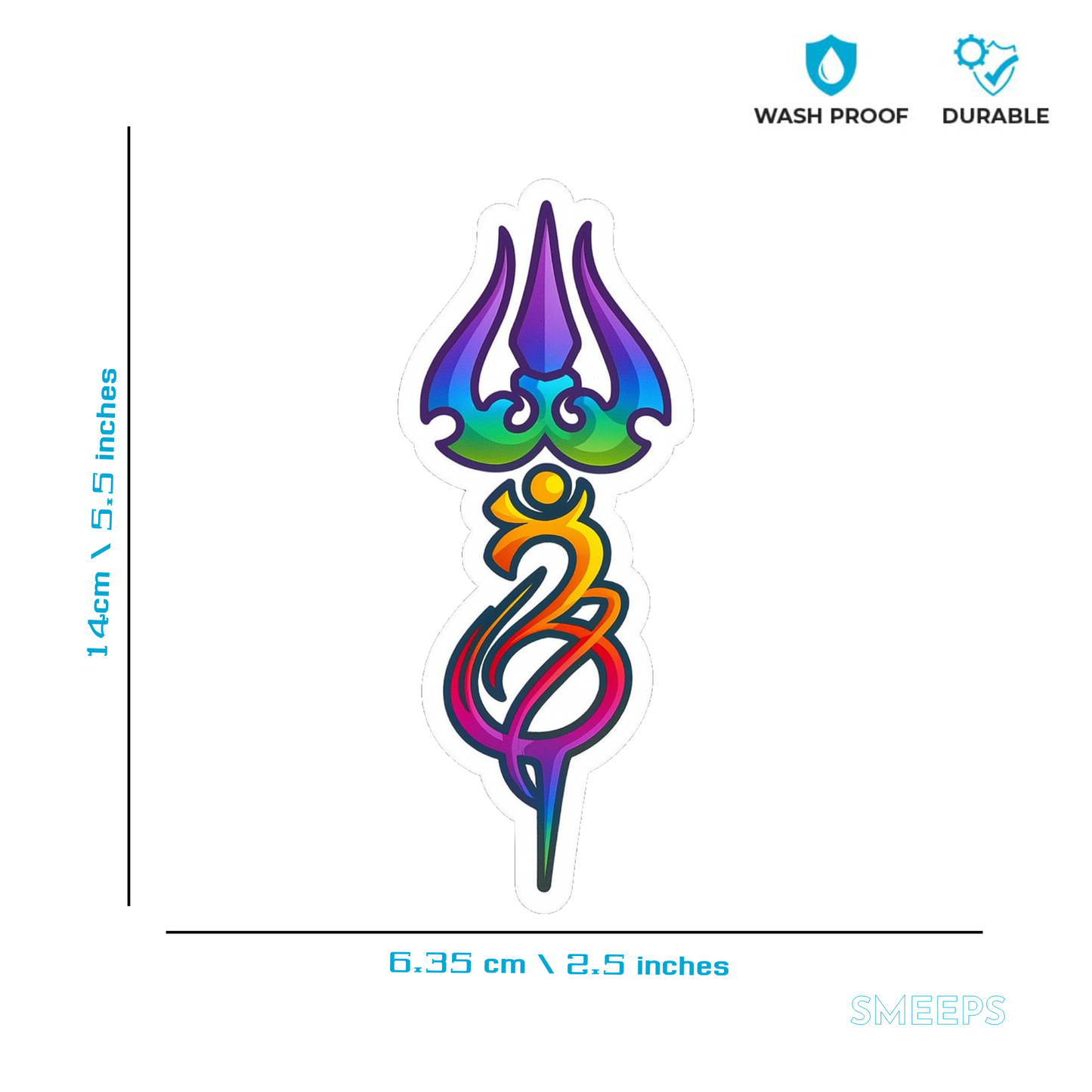 Smeeps Thirisoolam Om Sticker – 14 x 6.35 cm Vibrant Trishul Design | Sacred Hindu Symbol Decal | Waterproof & Fade Resistant for Cars
