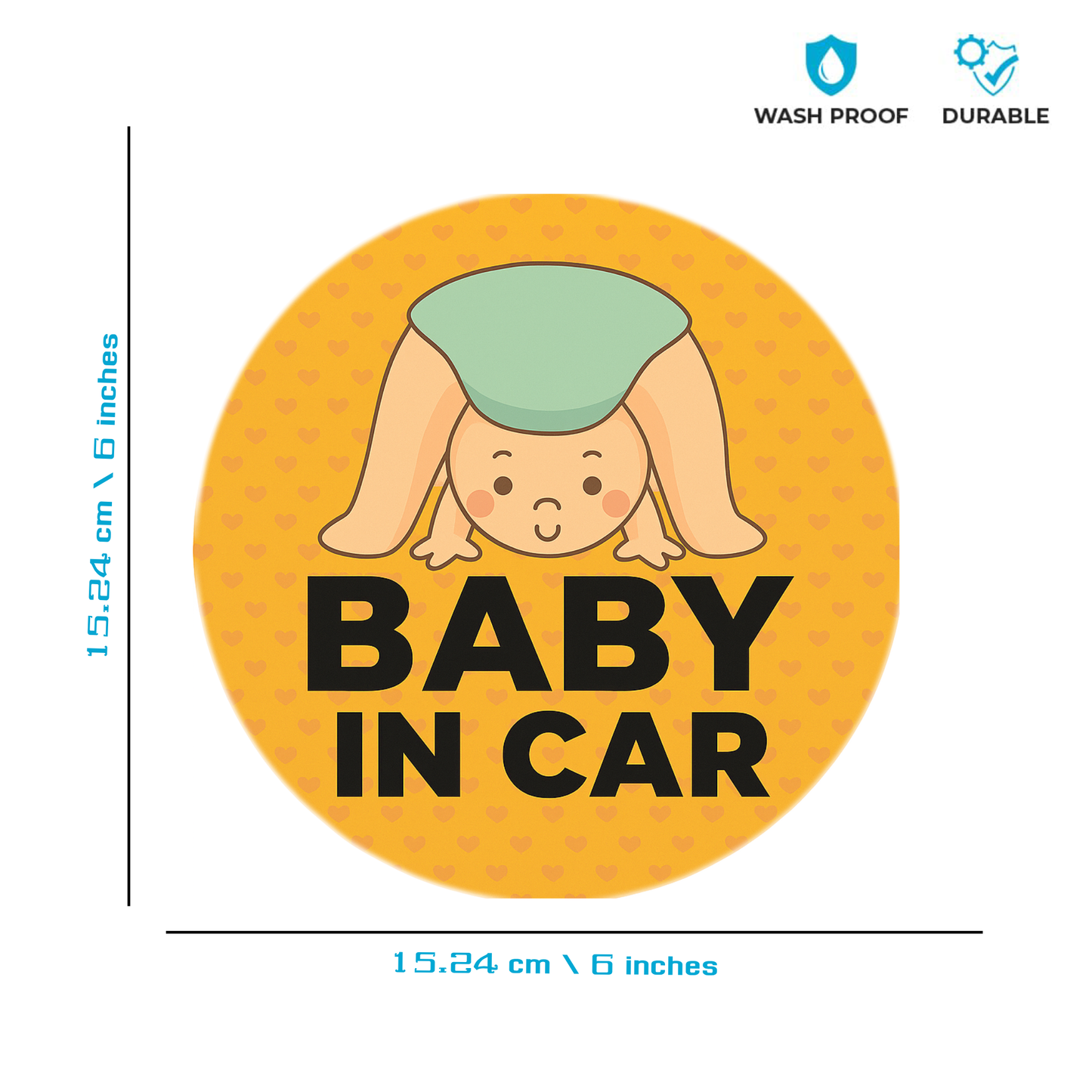 Smeeps Baby in Car Sticker – 15.24 cm Round | Cute Upside-Down Baby Design | Bright Orange Safety Sign for Vehicles