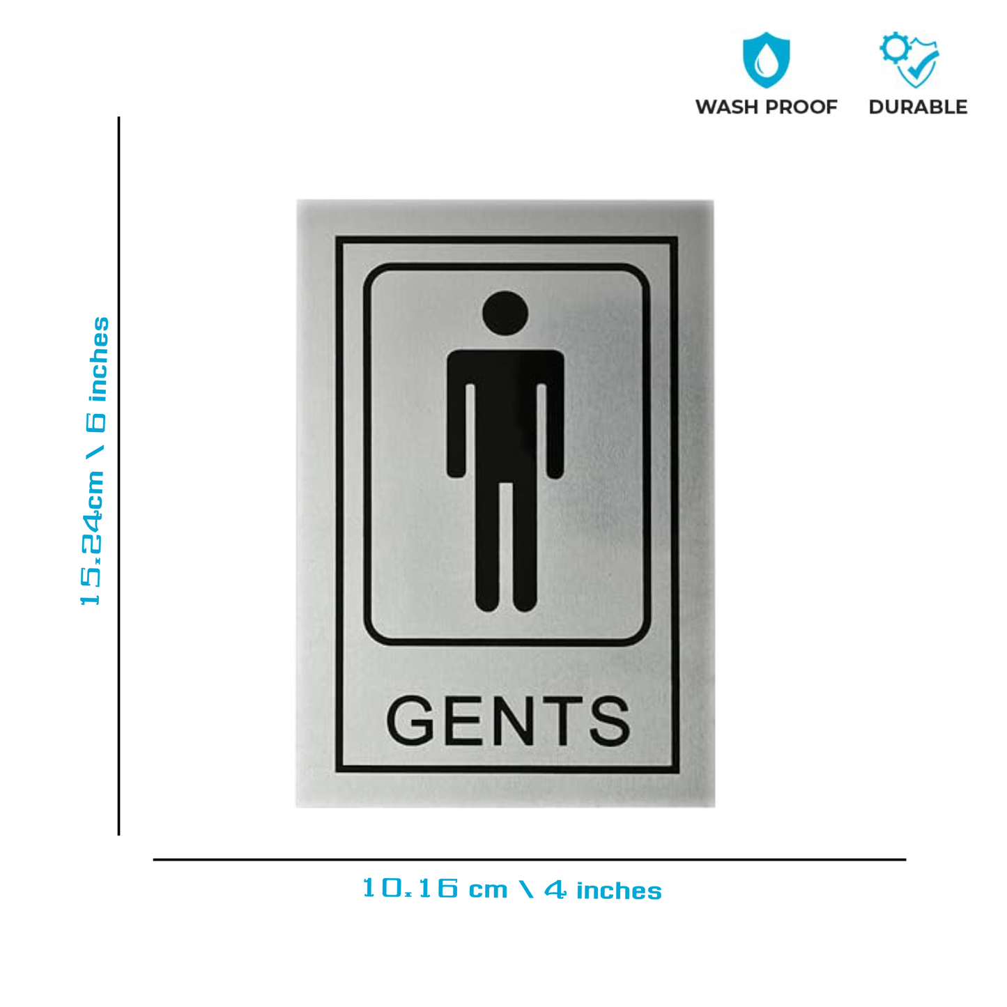 Smeeps “GENTS” Restroom Sign – 15.24 x 10.16 cm | Sleek Silver Finish with Black Print | Durable & Easy to Read | Self-Adhesive for Office, Mall, Café, School
