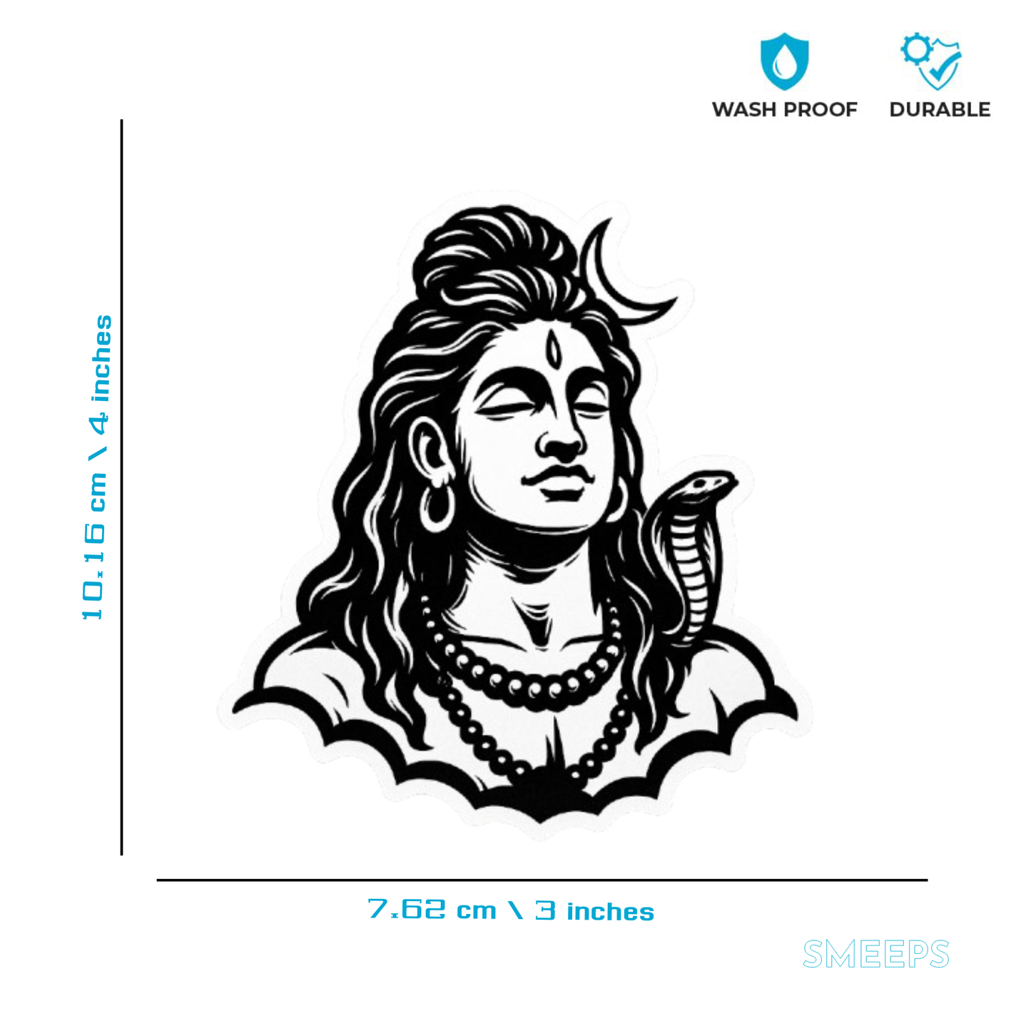 Smeeps Adiyogi Shiva Sticker – Black & White Sacred Calm | 10.16 x 7.62 cm | Vinyl for Bike & Car Use