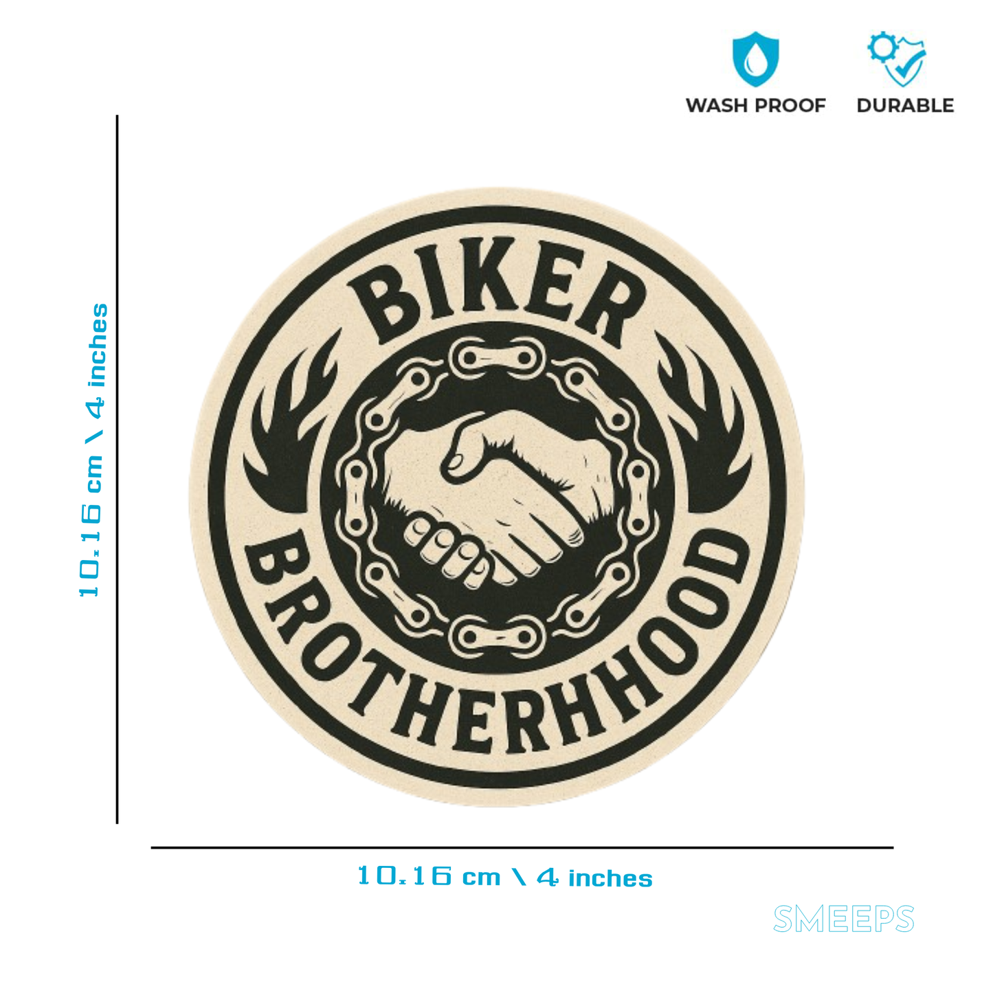 Smeeps Biker Brotherhood Sticker – 10.16 x 10.16 cm | Vinyl Bike Tank Decal (Vintage Chain & Grip Design)