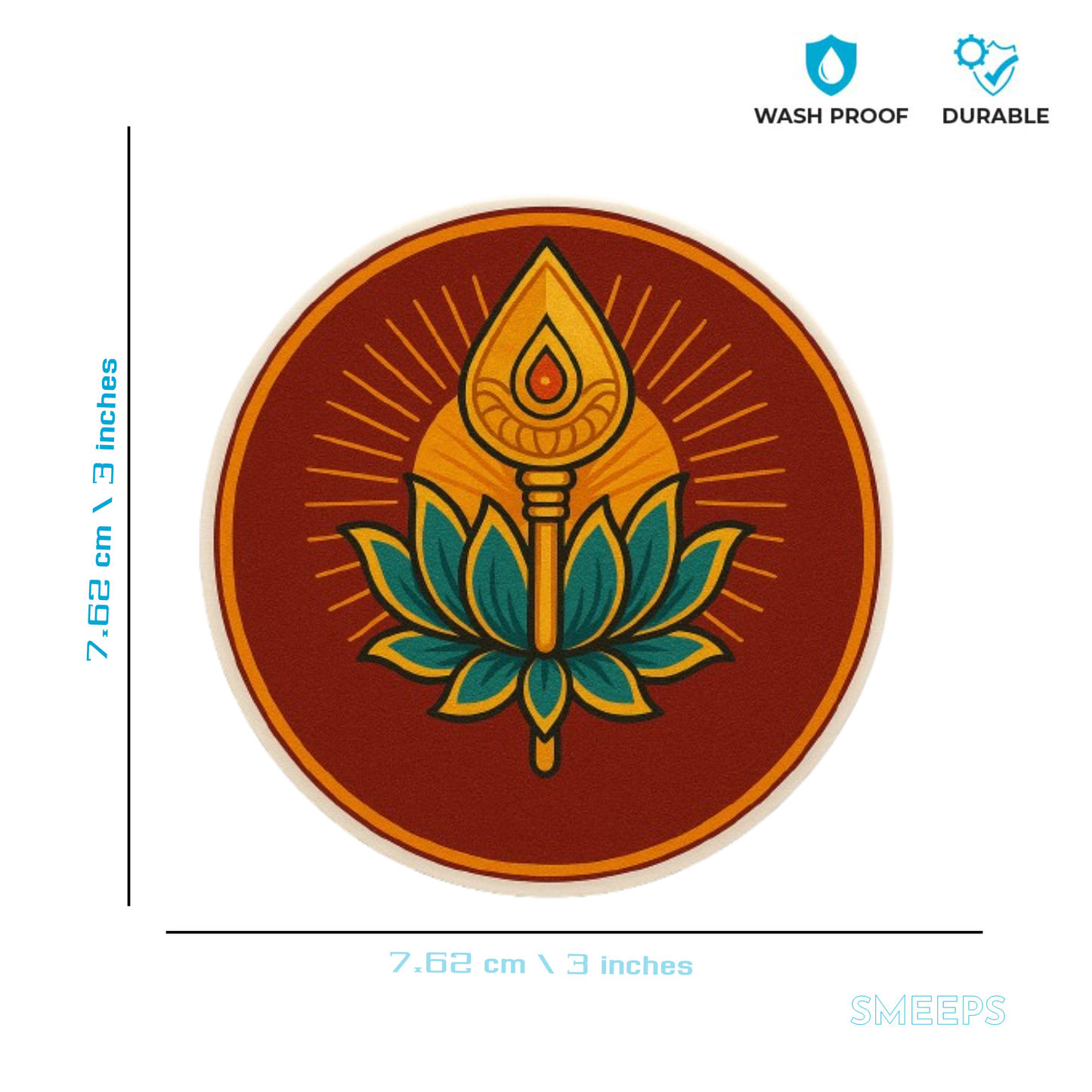 Vel Symbol Bike Sticker – 7.62 x 7.62 cm | Traditional Design with Lotus & Vel | Ideal for Tank or Helmet Use