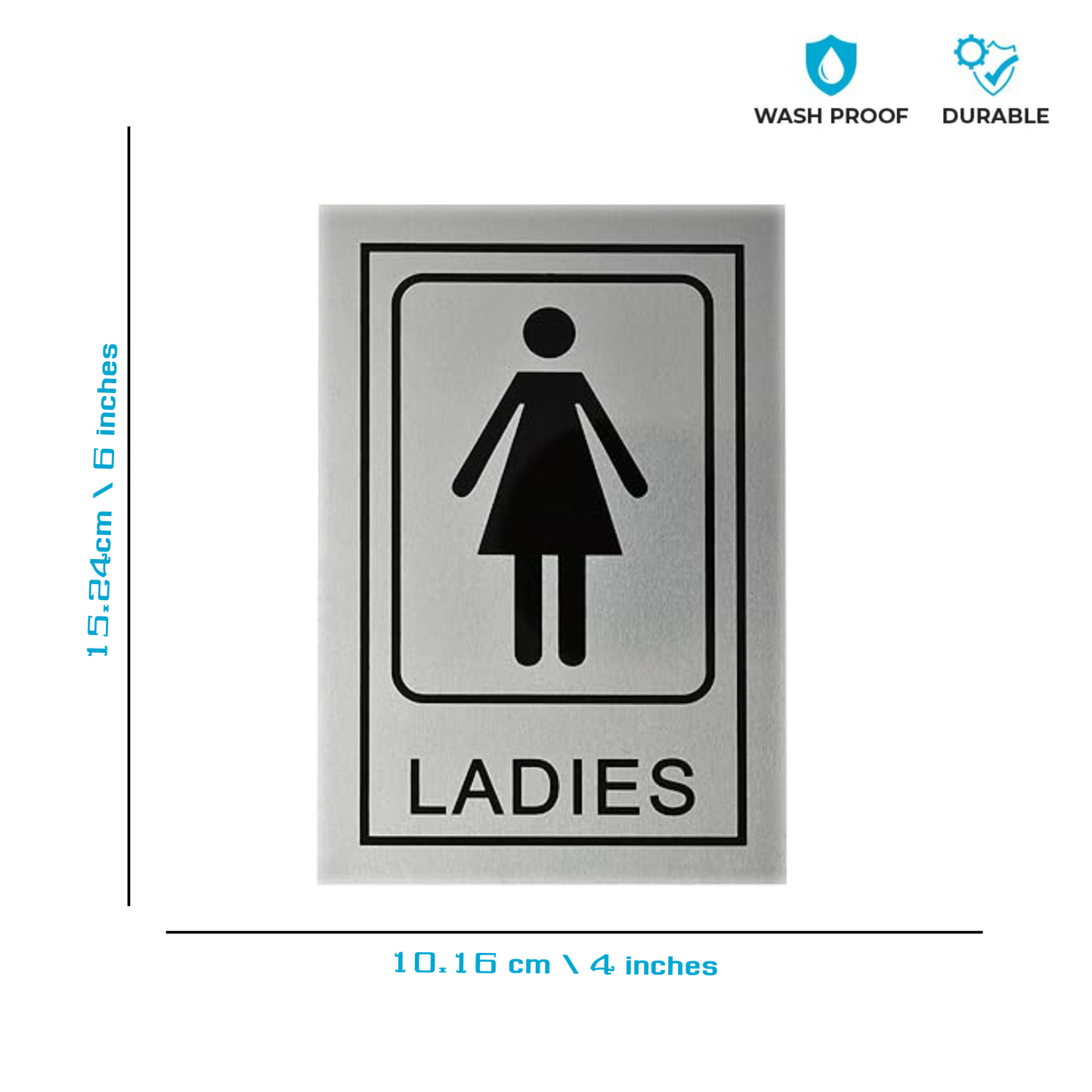 Smeeps “LADIES” Restroom Sign – 15.24 x 10.16 cm | Sleek Silver Finish with Black Print | Durable & Easy to Read | Self-Adhesive for Office, Mall, Café, School