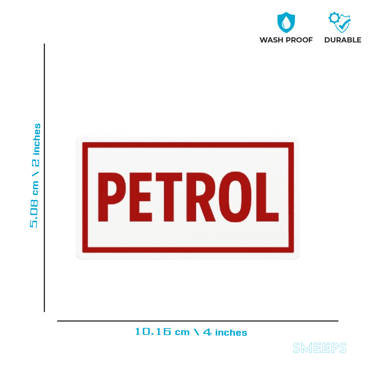 Smeeps PETROL Label Sticker – Red Border | 5.08 x 10.16 cm | Compact Car Fuel Type Sticker