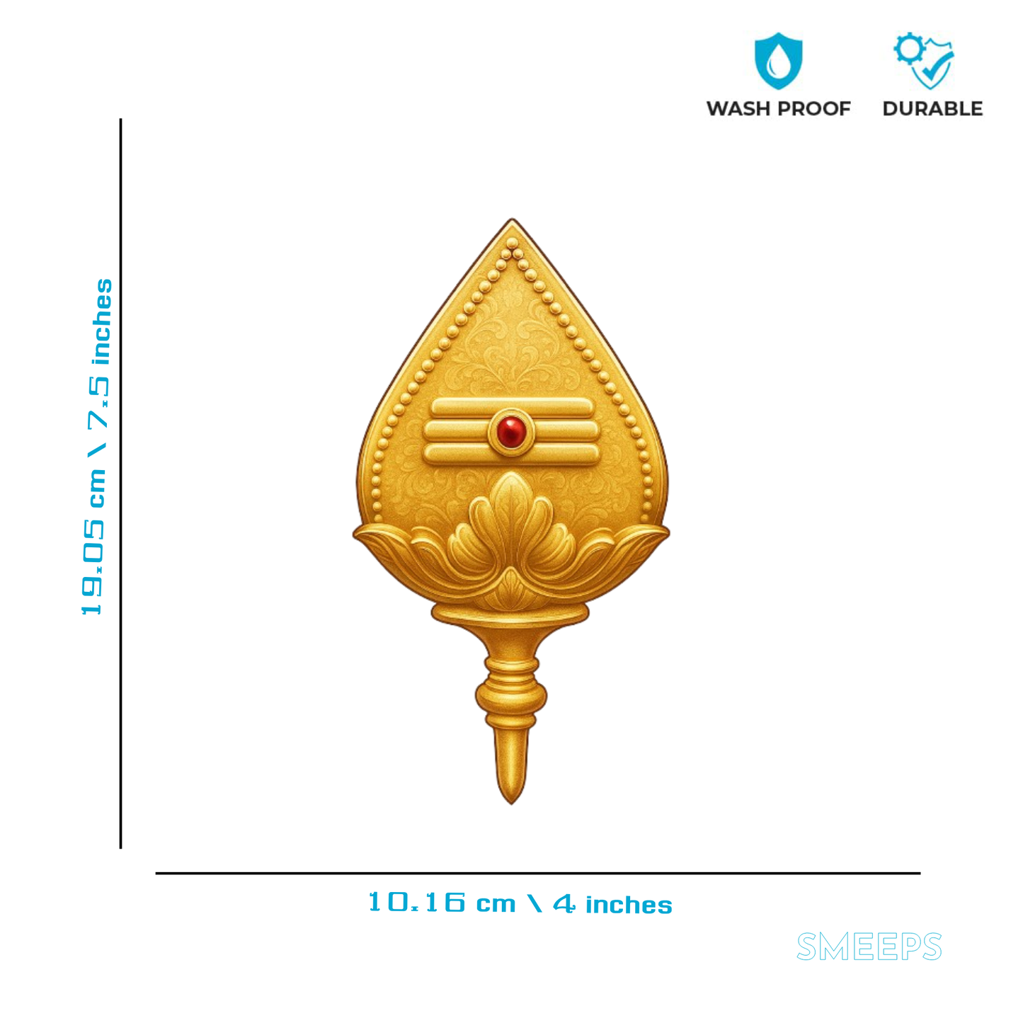 Smeeps Elegant Golden Vel with Thiruneer Symbol Sticker | 19.05 x 10.16 cm | For Car