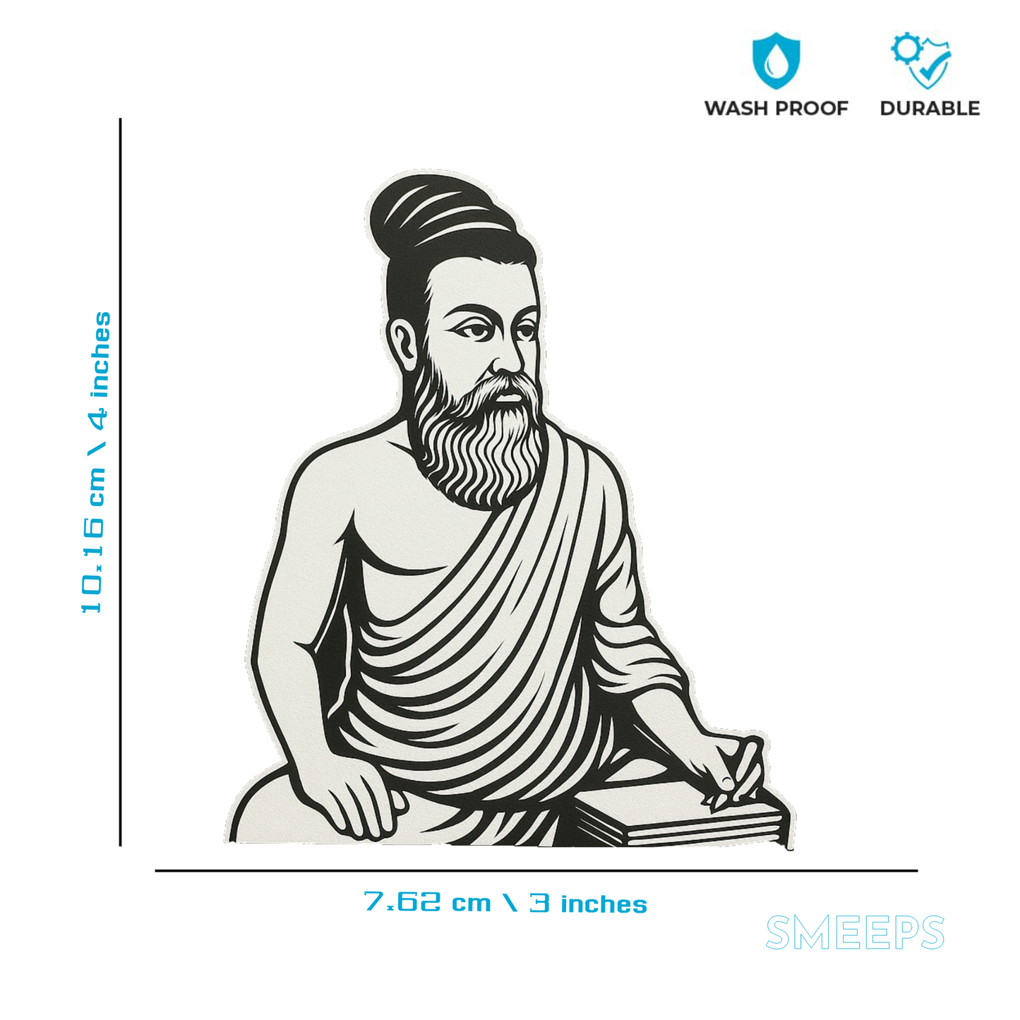 Smeeps Thiruvalluvar Car Sticker – Classical Line Art – 7.62 x 10.16 cm | Premium Vinyl Decal for Cars
