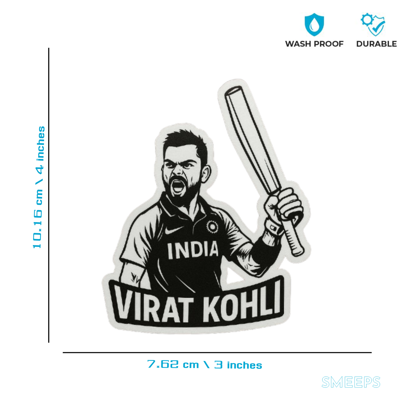 Smeeps Virat Kohli India Cricket Sticker – 10.16 x 7.62 cm | Waterproof Vinyl Decal for Car & Bike Fans