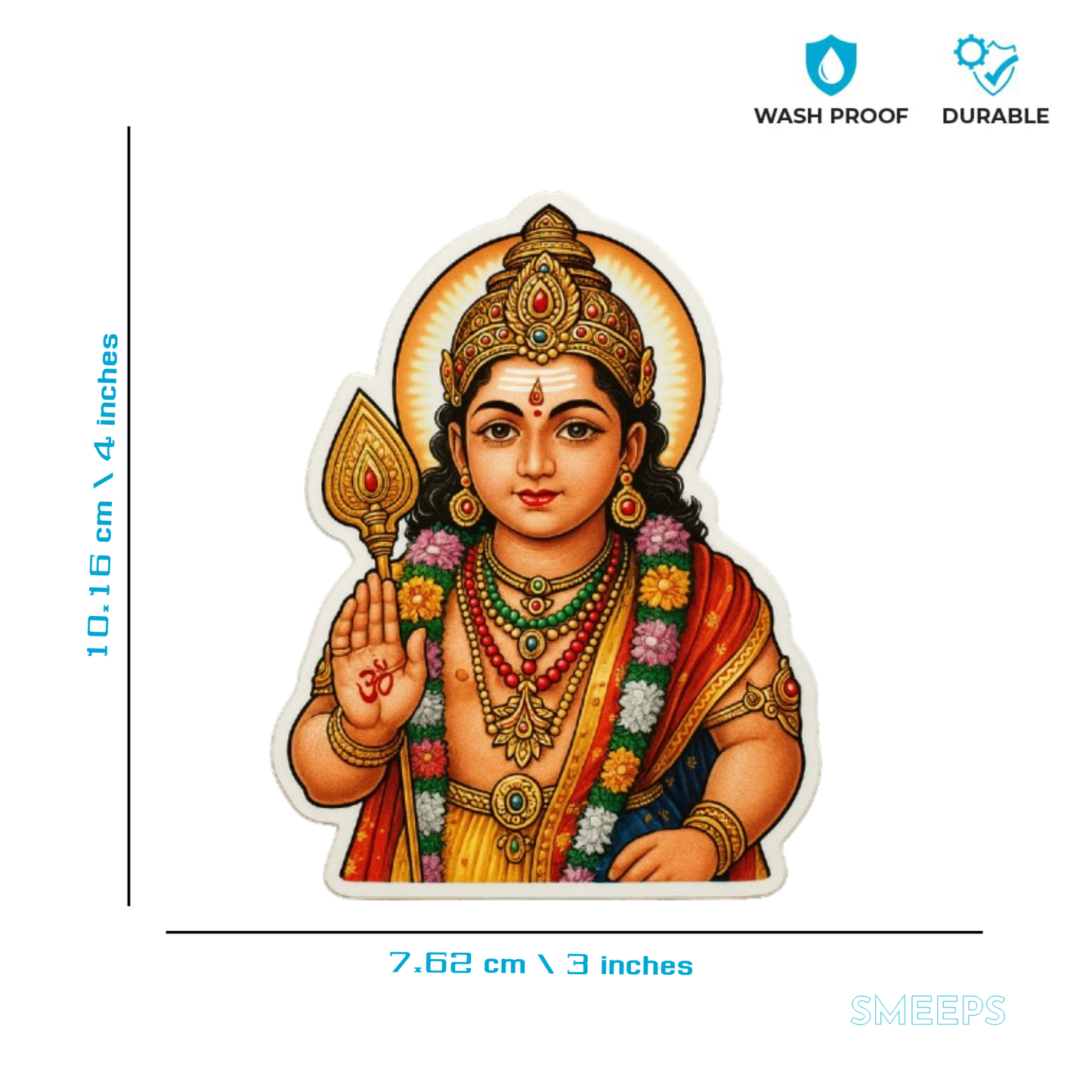 Smeeps Lord Murugan Car Sticker – Vibrant Divine Design – 7.62 x 10.16 cm | Premium Vinyl Decal for Cars