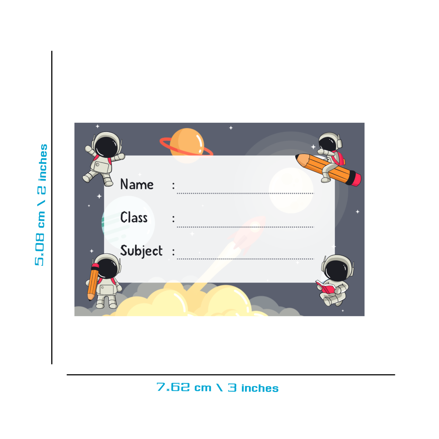 Pack of 24 |Smeeps Space Explorer Book Label Stickers – 7.62 x 5.08 cm – Writable Notebook Stickers for Kids | Astronaut Design | Name, Class, Subject | Durable for School Supplies