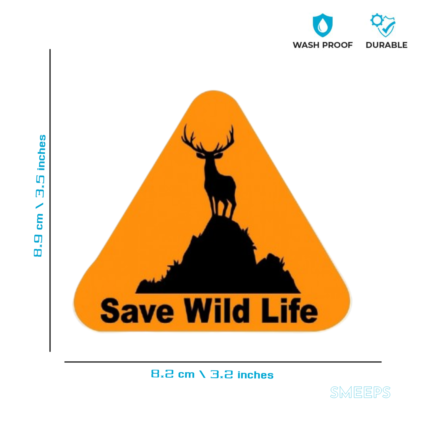 Smeeps Save Wildlife Sticker – 8.9 x 8.2 cm Triangle Design with Deer Silhouette | Bright Orange Safety Decal | Waterproof & Fade Resistant