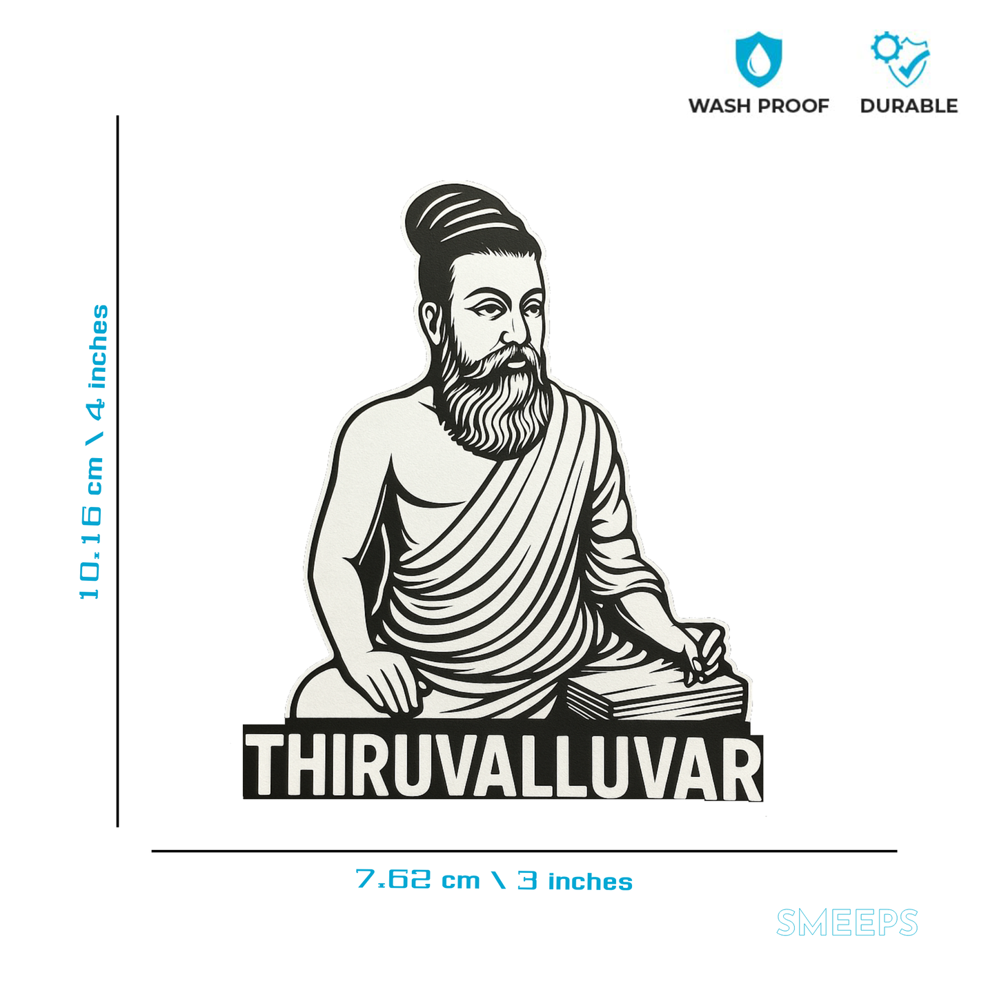 Smeeps Thiruvalluvar Car Sticker – Classic Monochrome Tamil Design – 7.62 x 10.16 cm | Premium Vinyl Decal for Cars