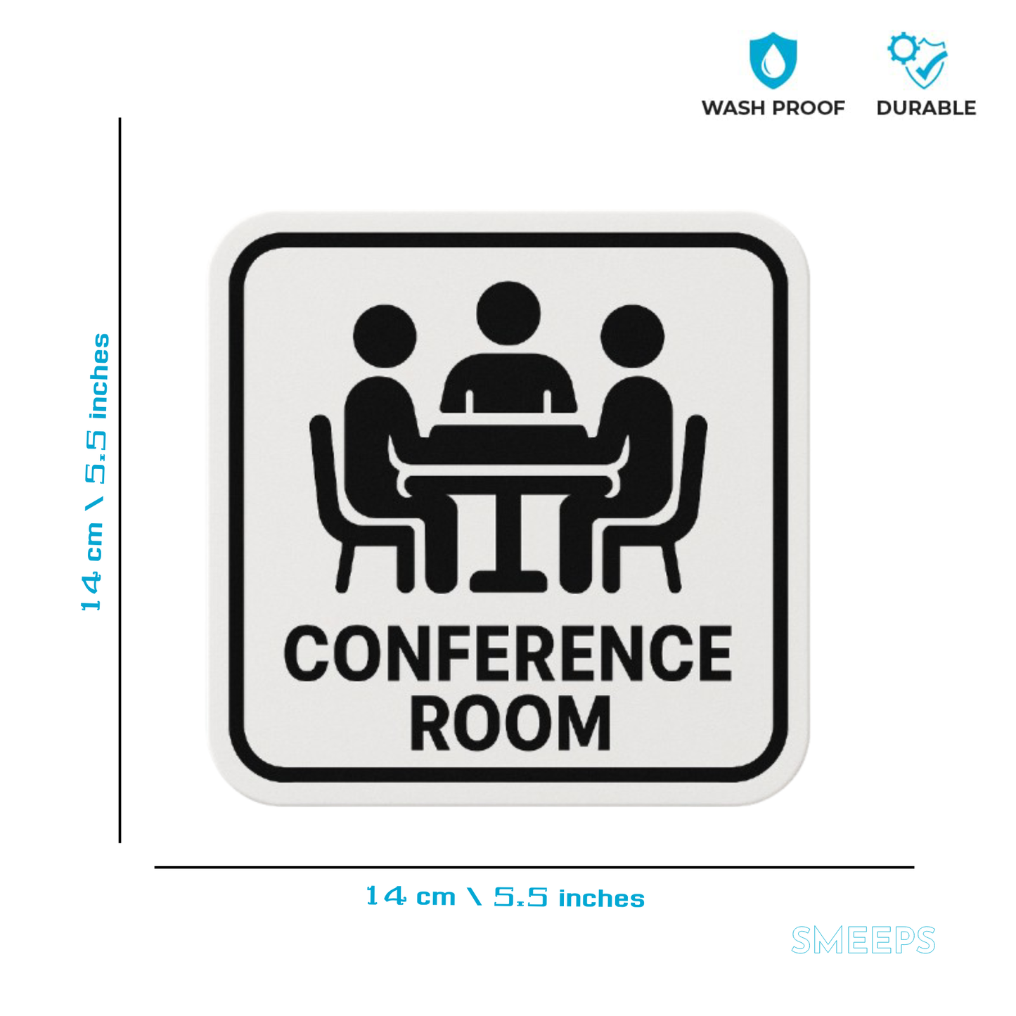 Smeeps Conference Room Sign Sticker – 14 x 14 cm | Bold Office Indicator for Meeting Spaces | Black & White Design