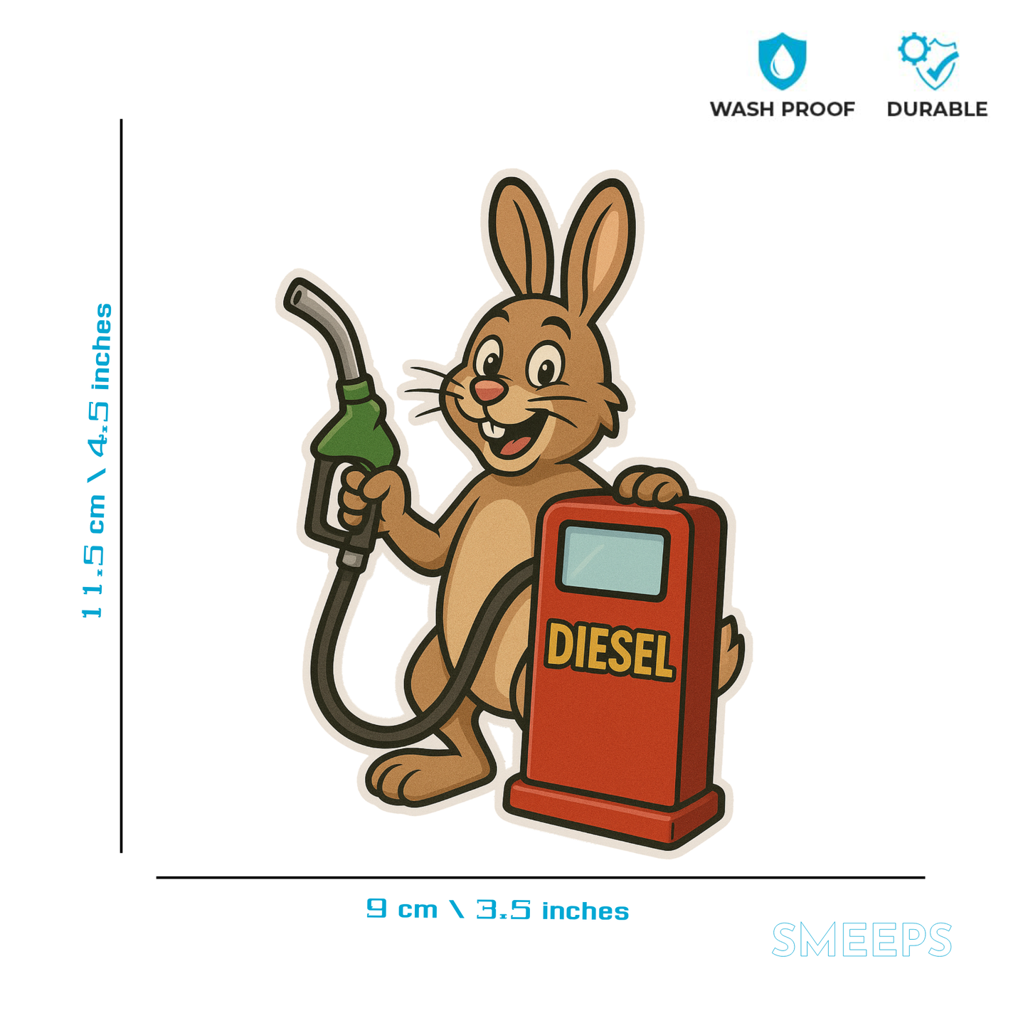 Smeeps Diesel Only Fuel Sticker – Cute Bunny with Pump Design – 9 x 11.5 cm | Waterproof Vinyl for Cars, Bikes & Fuel Tank Caps