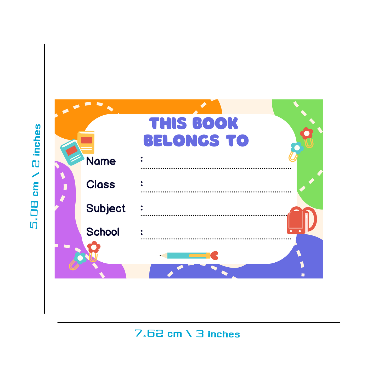 Pack of 24 |Smeeps Bright School Book Label Stickers – 7.62 x 5.08 cm – Writable Stickers for Kids’ Notebooks | Fun Classroom Design
