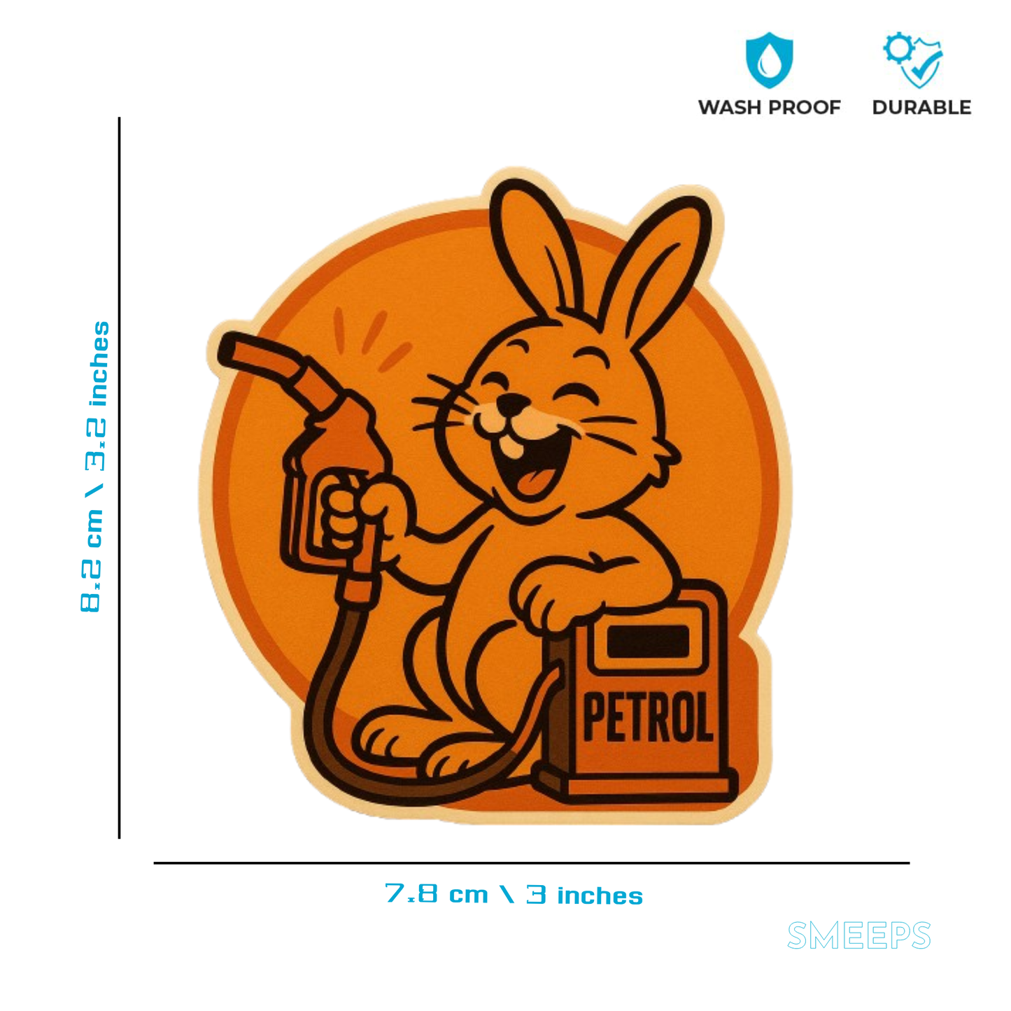 Smeeps Laughing Petrol Bunny Sticker – 8.2 x 7.8 cm Fun Cartoon Fuel Pump Design for Cars | Waterproof Vinyl Sticker for Petrol Vehicles Only