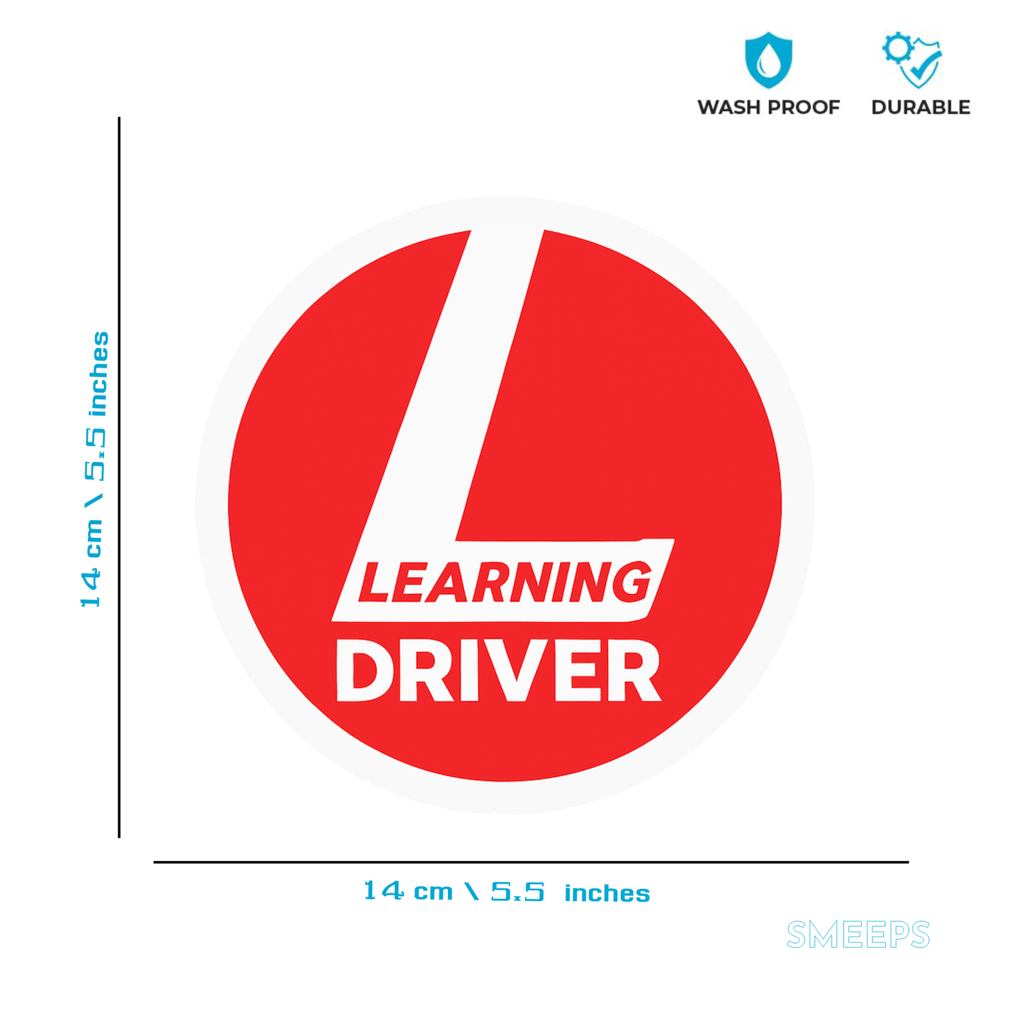 Smeeps Learning Driver Car Sticker – 14 x 14 cm Round Red L Board Safety Decal for Cars