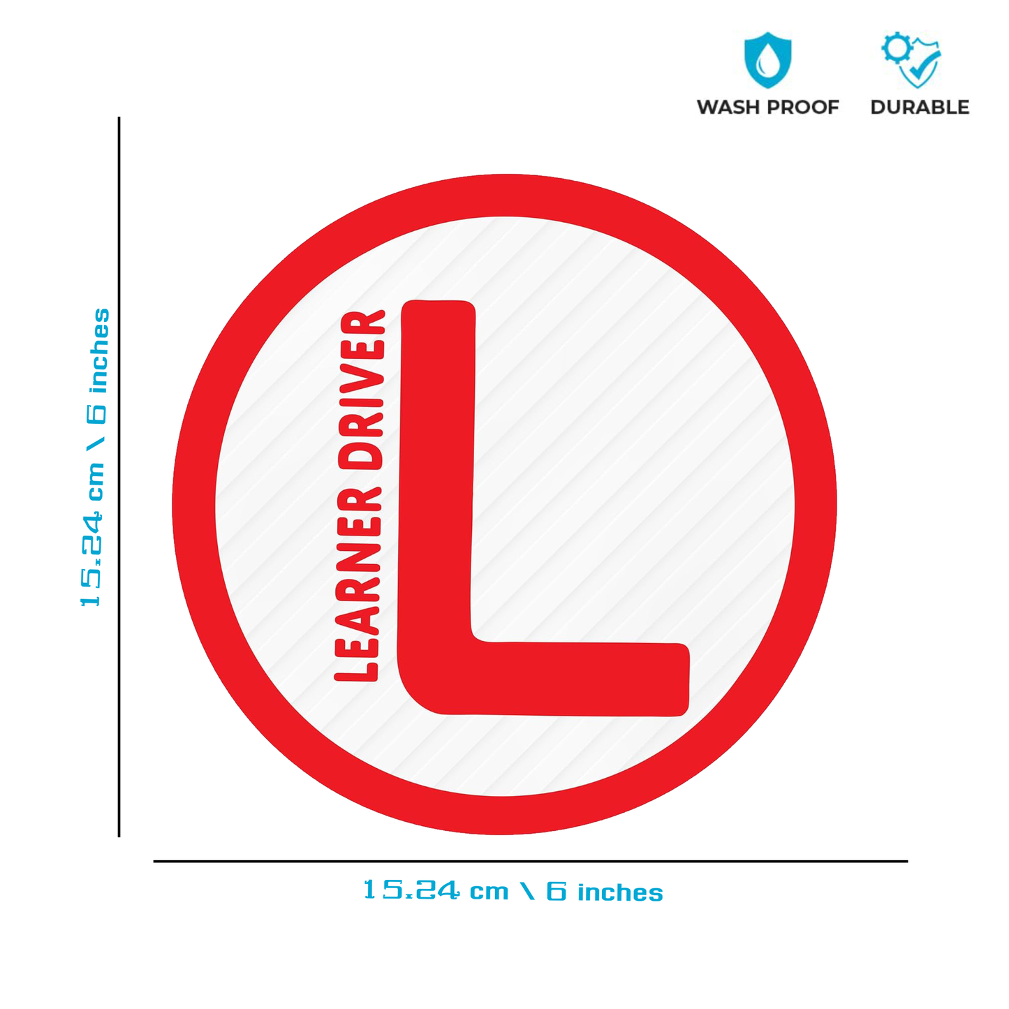 Smeeps Round Learner Driver Stickers (15.24 cm) – Bold "L" Plate with Text | Waterproof Vinyl, Car & Bike Compatible
