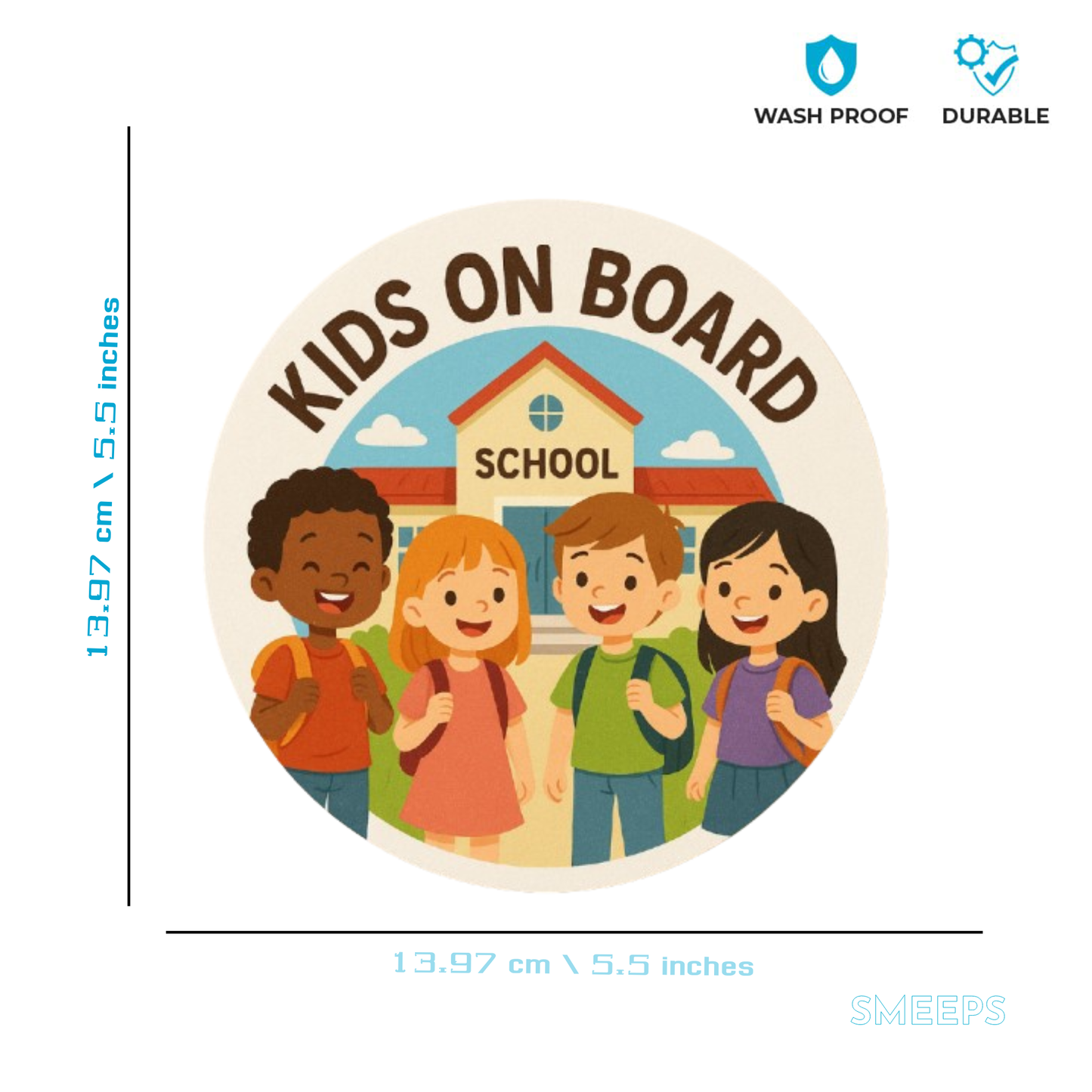 Smeeps Kids on Board Sticker – 13.97 x 13.97 cm | Colorful School Theme with Happy Children for School Buses