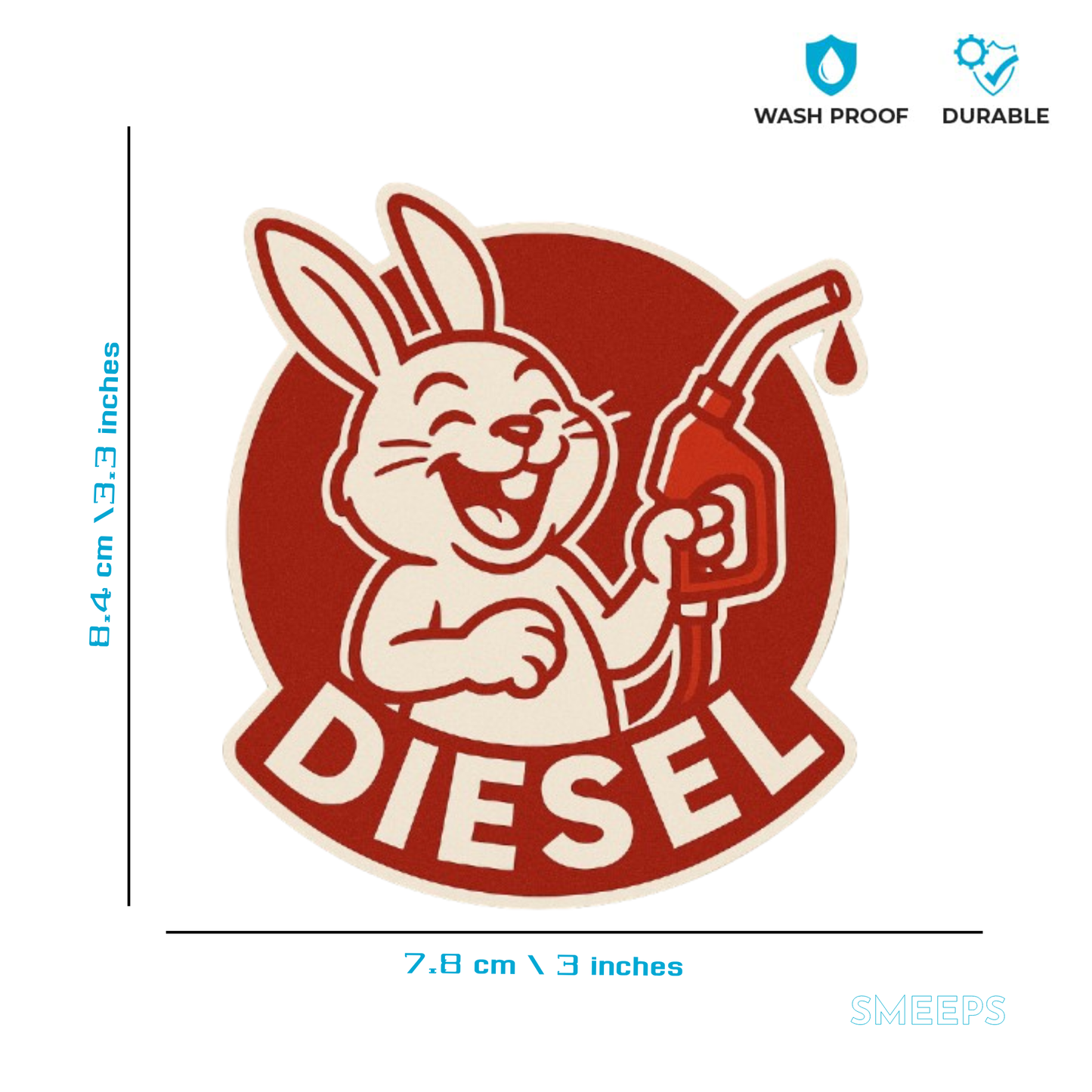 Smeeps Laughing Diesel Bunny Sticker – 8.4 x 7.8 cm Fuel-Themed Car Decal with Fun Cartoon Rabbit & Nozzle Design | Waterproof Vinyl for Cars Only
