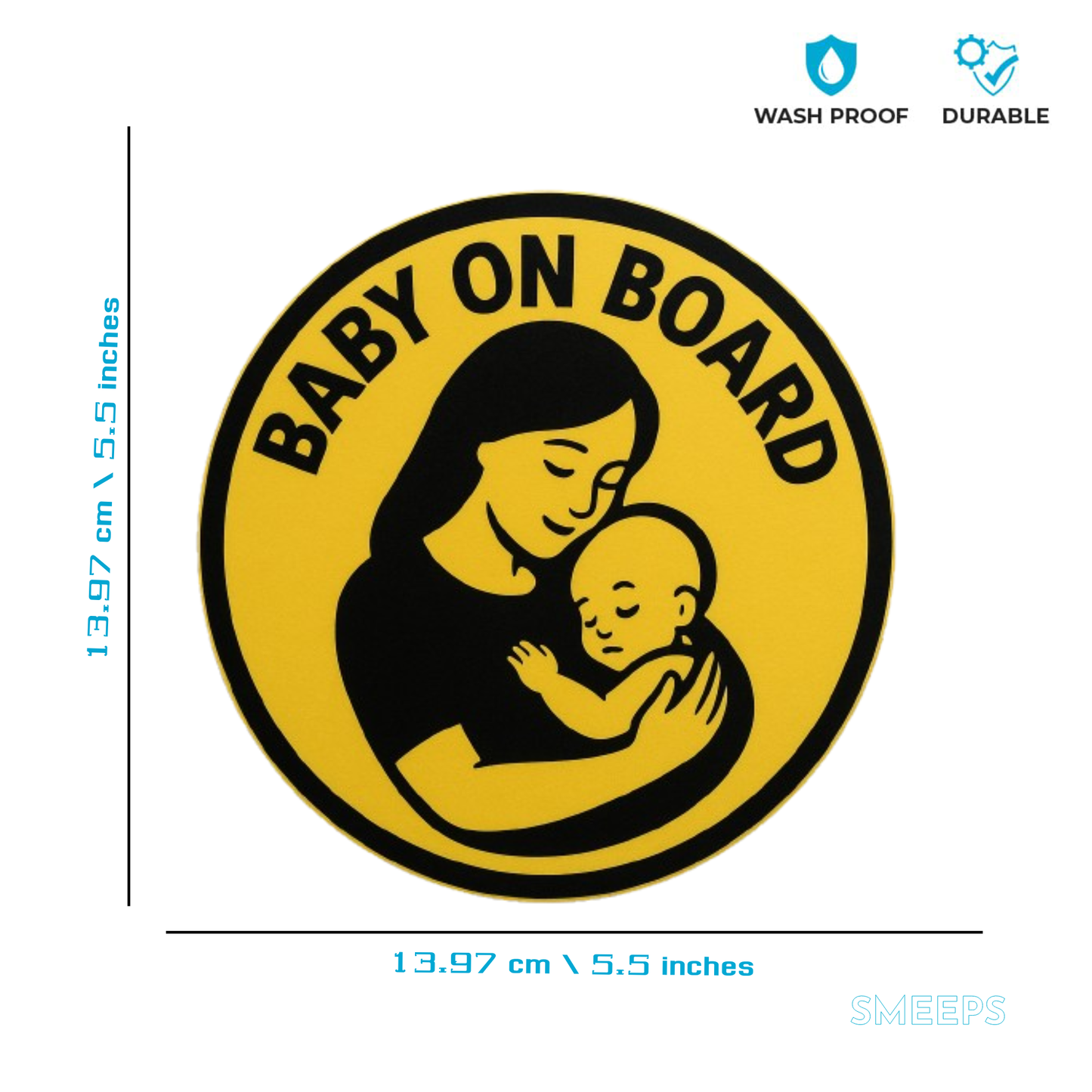 Smeeps Baby on Board Sticker – 13.97 x 13.97 cm | Mother & Baby Design | Waterproof & Long-Lasting