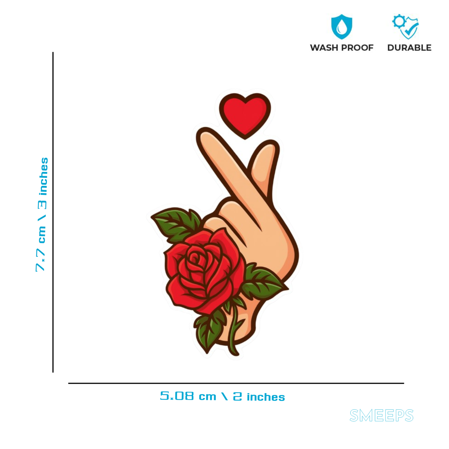 Smeeps Rose Heart Hand Sticker – 7.7 x 5.08 cm Romantic Design for Bikes | Waterproof & Long-Lasting