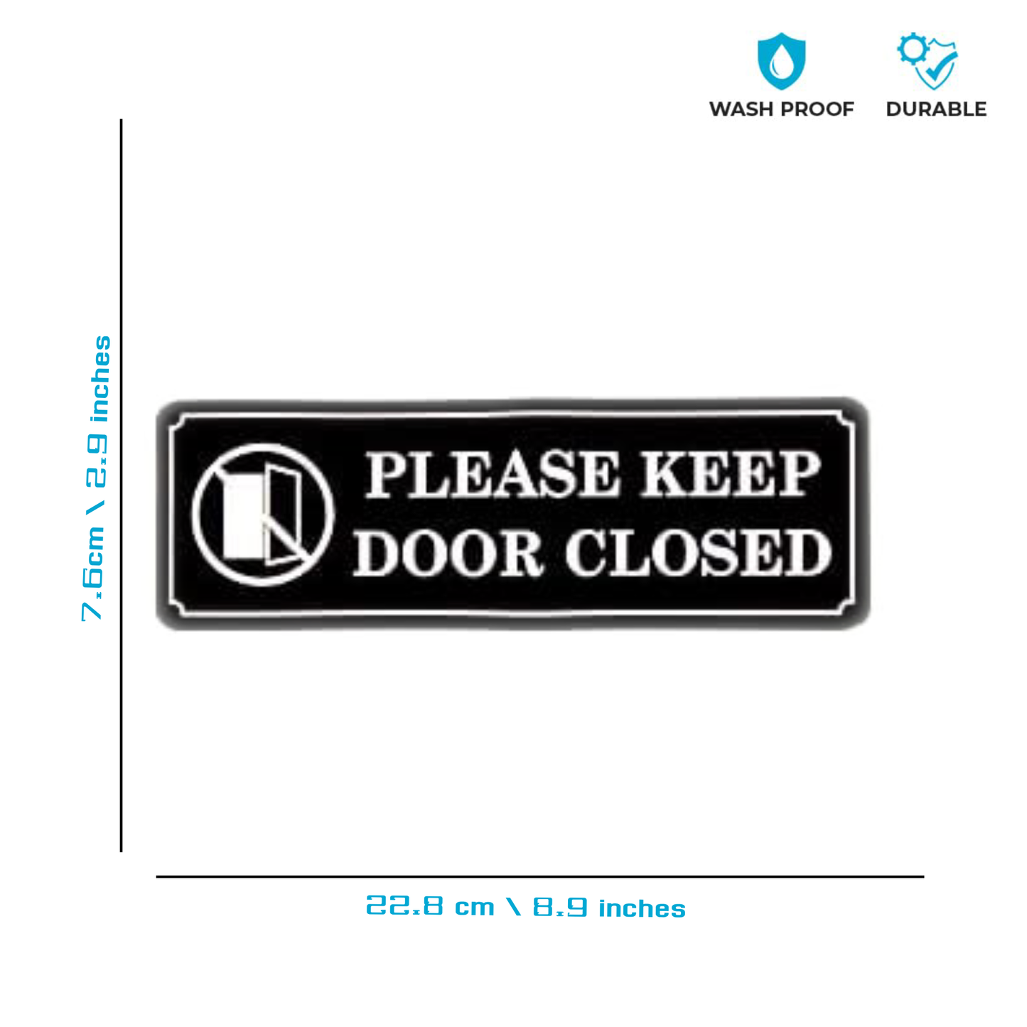 Smeeps “Please Keep Door Closed” Sign – 7.6 x 22.8 cm Rectangular Office Door Sticker | Bold Black & White Notice | Durable, Waterproof & Easy to Apply