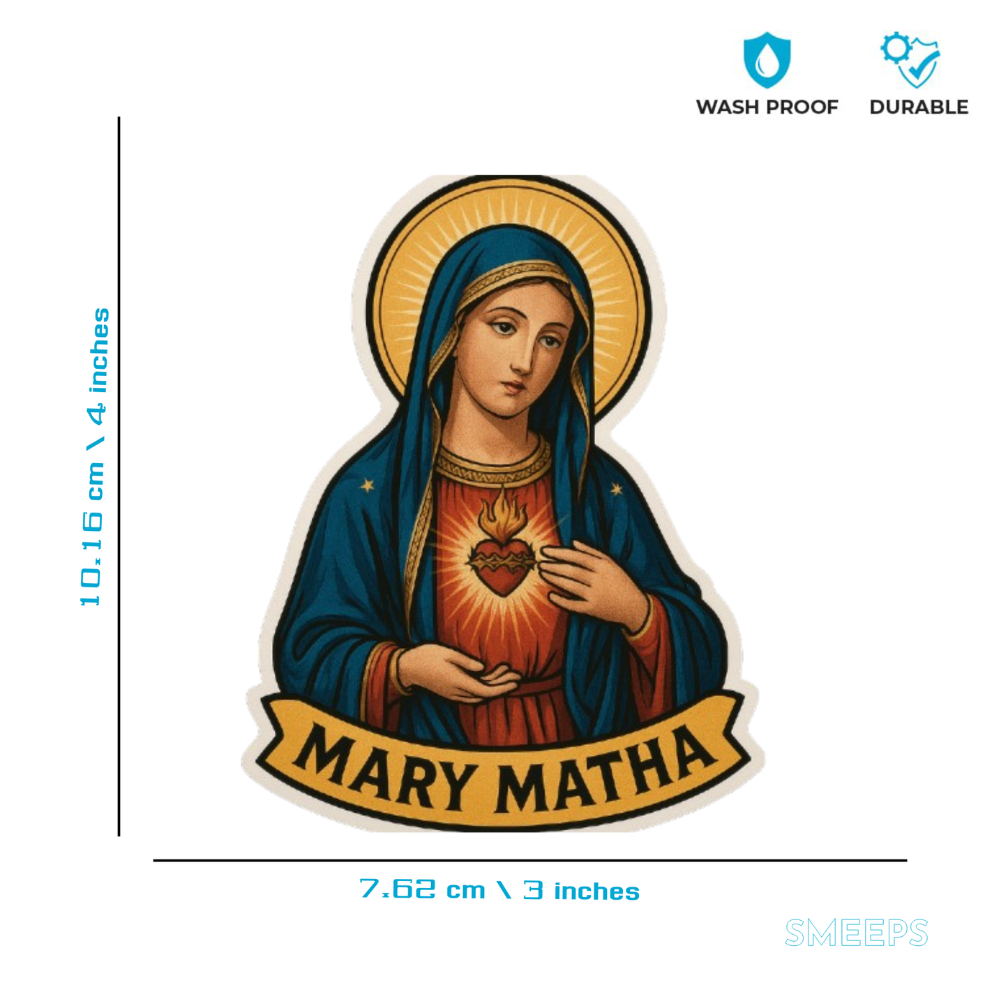 Smeeps Mary Matha Car Sticker – Devotional Mother Mary Design – 7.62 x 10.16 cm | Waterproof Vinyl for Cars