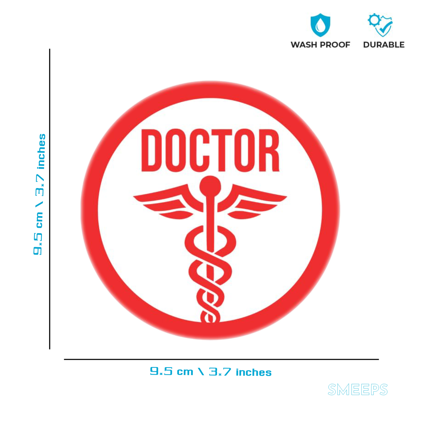 Smeeps Doctor on Duty Sticker – 9.5 x 9.5 cm Round Red Medical Symbol Decal | Waterproof Vinyl Car Sign for Emergency Vehicles