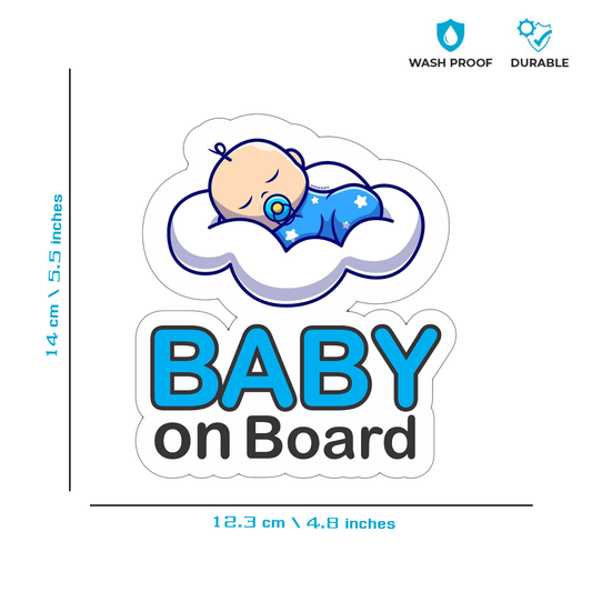 Pack of 2 | Smeeps Baby on Board Car Sticker, 14 x 12.3 cm – Sleeping Baby on Cloud Design, Waterproof & Eye-Catching Vehicle Safety Sign