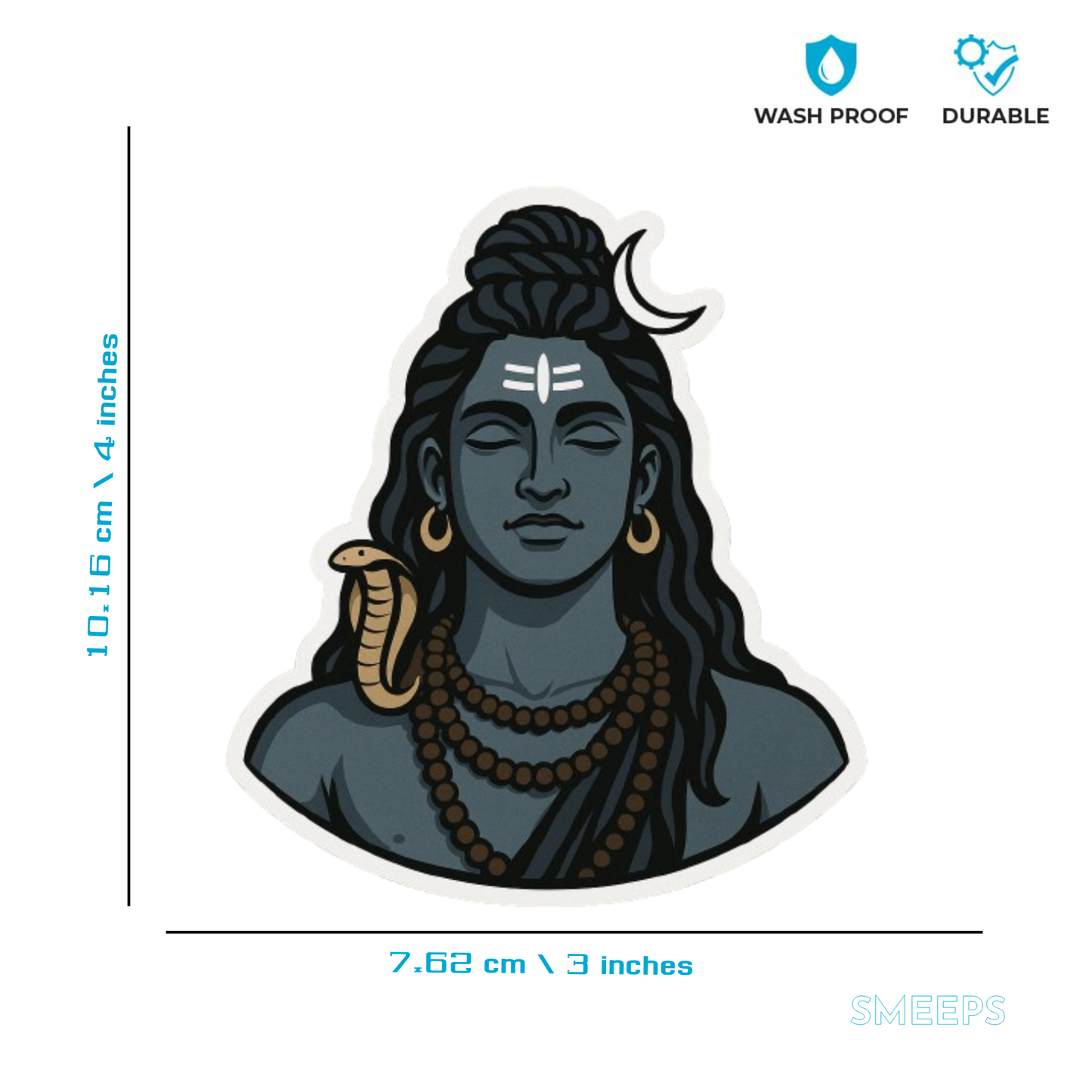 Smeeps Adiyogi Shiva Sticker with Cobra – Calm Expression | 10.16 x 7.62 cm | For Bike & Car Use