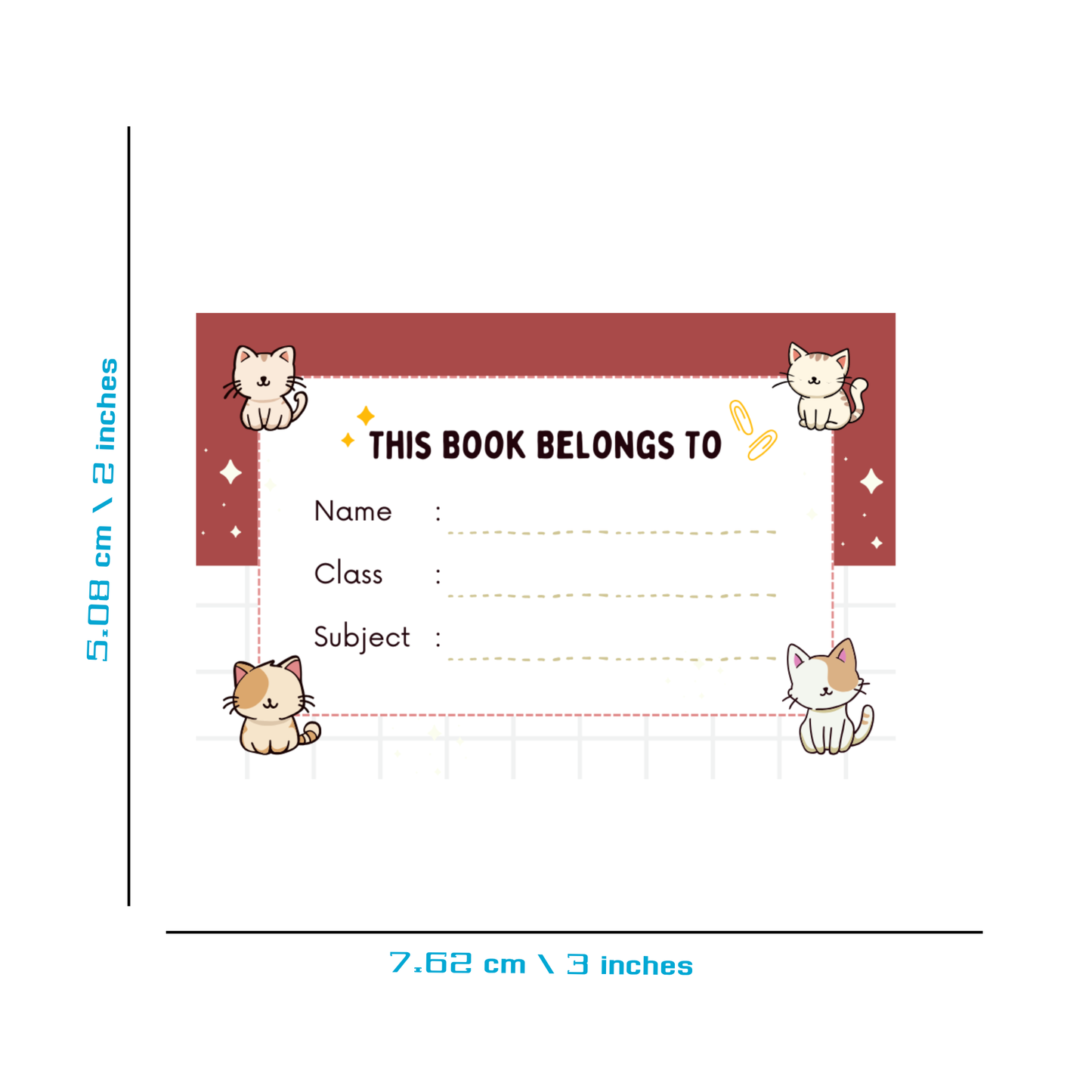Pack of 24 |Smeeps Cute Cat-Themed Book Label Stickers – 7.62 x 5.08 cm – “This Book Belongs To” Writable Notebook Stickers for Kids | Name, Class, Subject | Pack of Adorable Kitten Stickers