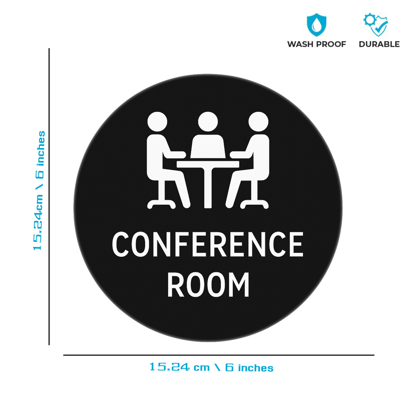 Smeeps “Conference Room” Door Sign Stickers – 15.24 cm Round Office Label | Professional Black & White Design | Waterproof & Easy to Apply