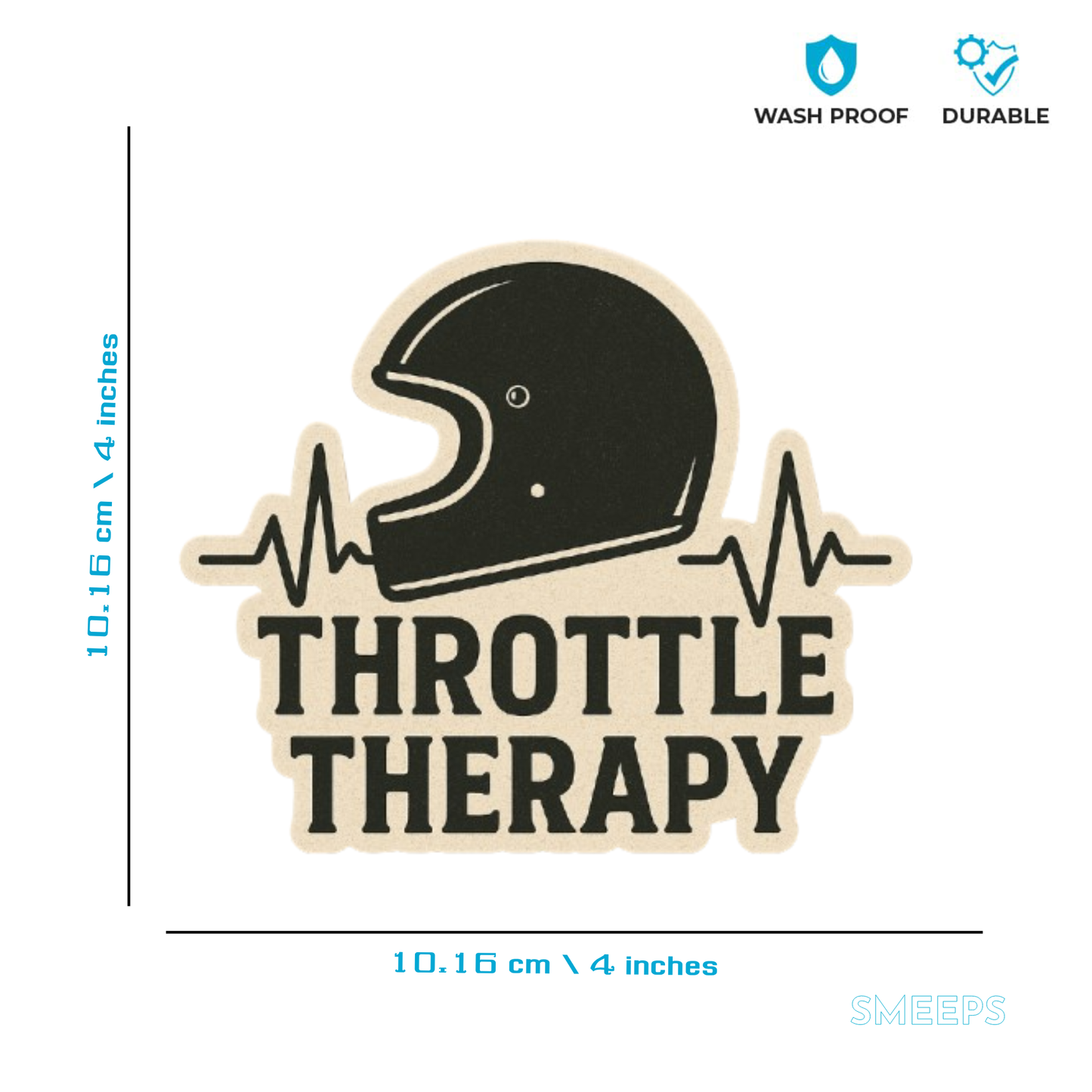 Smeeps Throttle Therapy Sticker – 10.16 x 10.16 cm | Biker Helmet Vinyl Decal (Retro Beige & Black Theme)