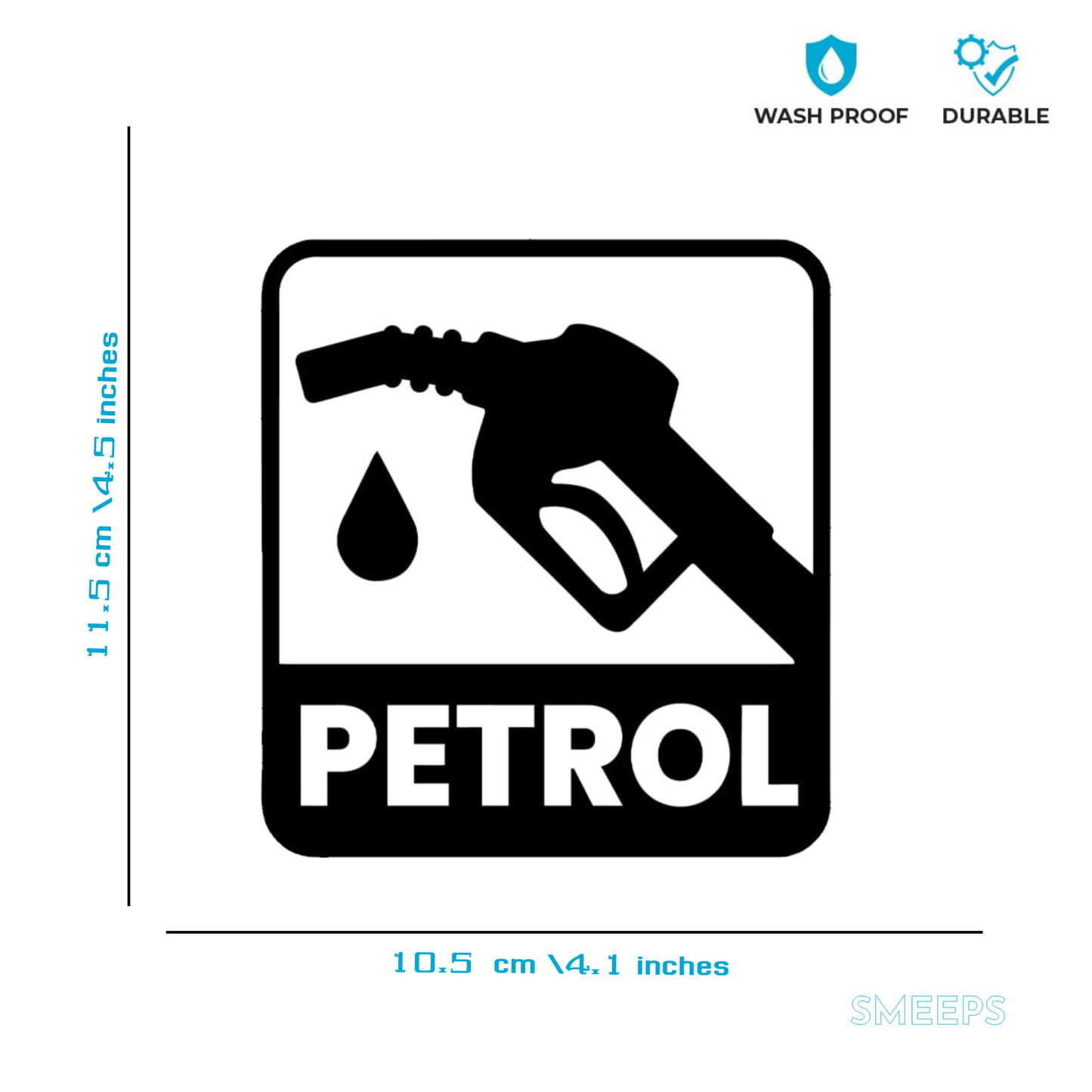 Petrol Type Indicator Sticker – 10.5 x 10.5 cm Square Design | Fuel Icon Label for Petrol Vehicles | Waterproof & Durable