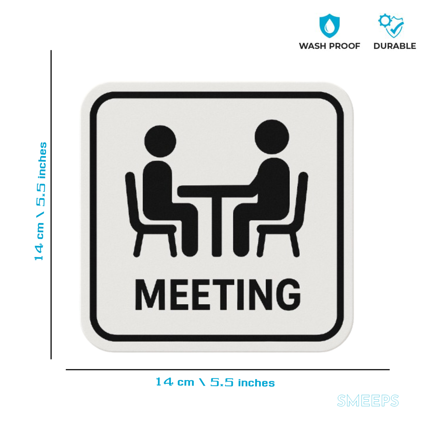 Smeeps Meeting Room Sign Sticker – 14 x 14 cm | Minimal Office Communication Label for Doors & Cabins