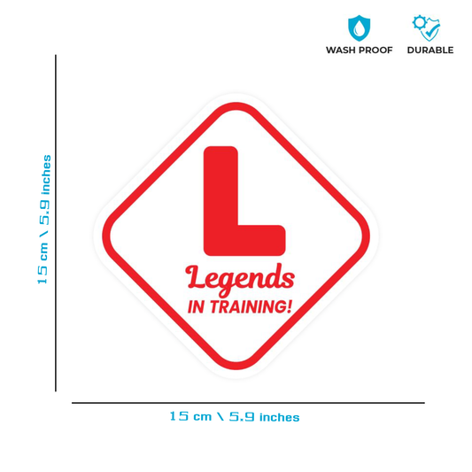 Pack of 2 | Smeeps “Legends in Training” L Plates – 15 cm Reflective Learner Driver Vinyl Stickers for Cars, Bikes & Scooters | Waterproof & Removable